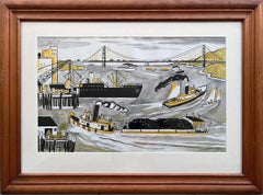 Harbor Scene - Golden Gate Bridge, Mid-Century Illustration, Female Illustrator