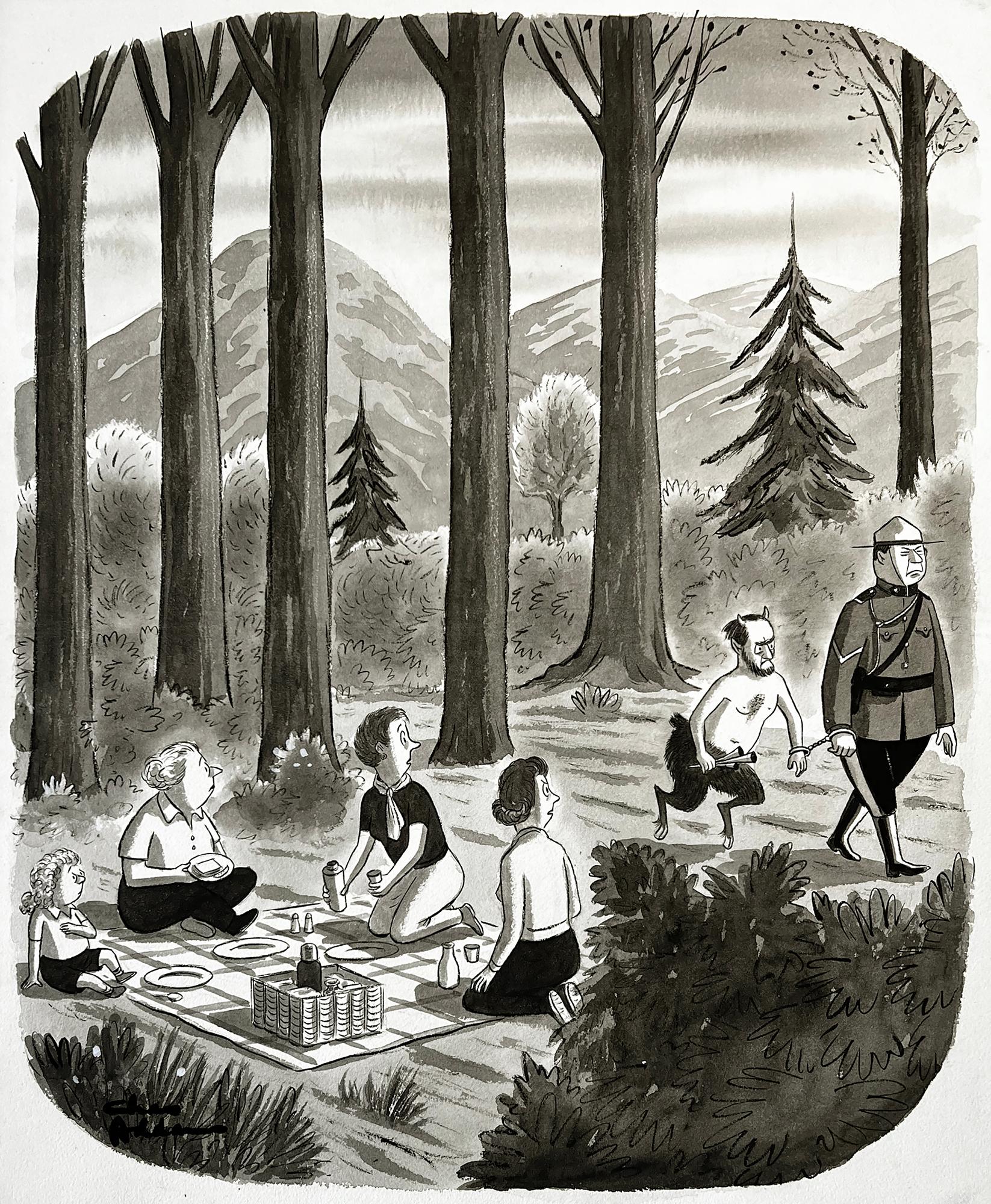 Charles Addams  Landscape Art – Nonkonformist entfernt vom Staat. Satyr / Pan Mythologie