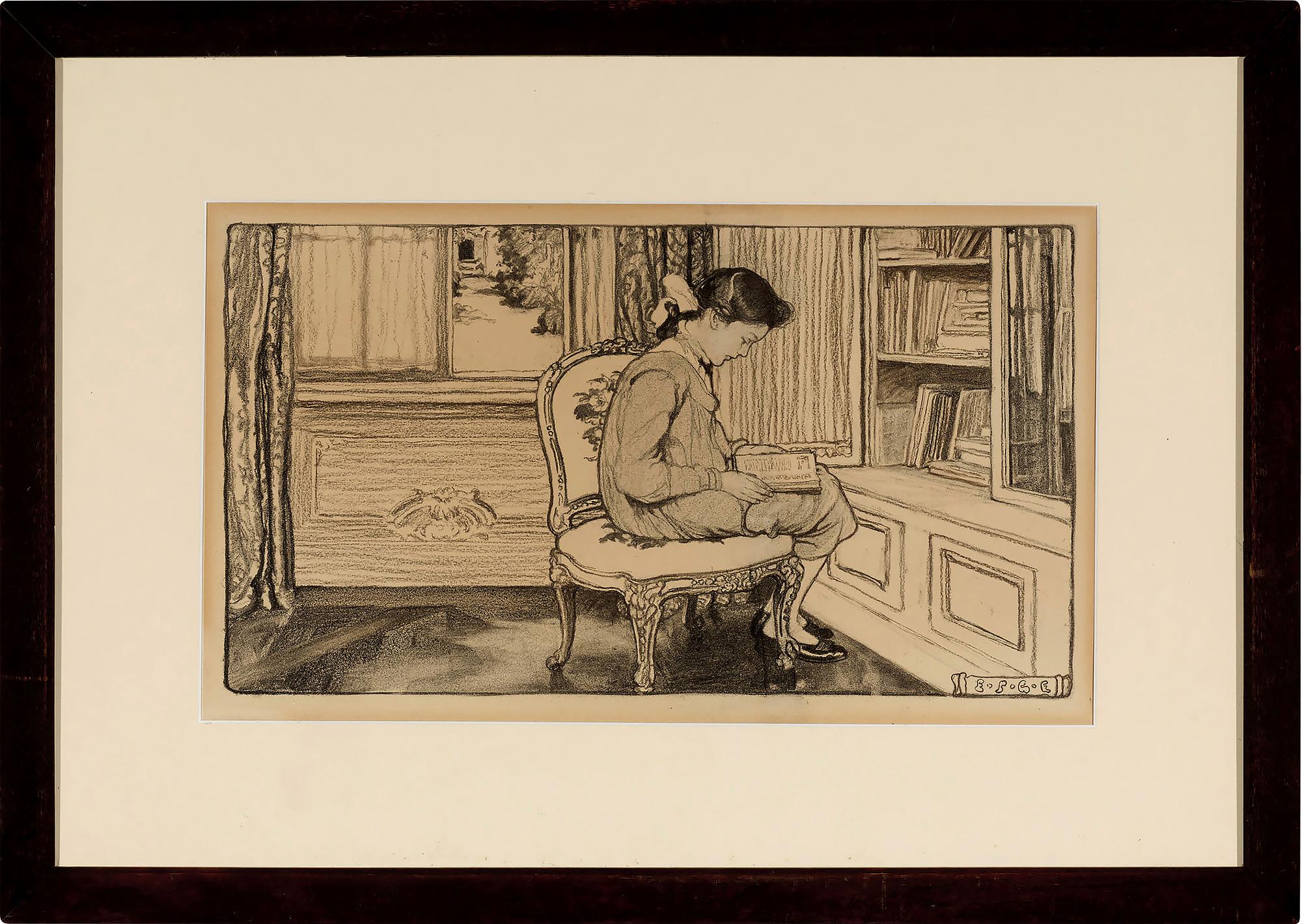 Studious Girl Reading a Book  - Women's Education  - Female Illustrator  - Art by Elizabeth Shippen Green