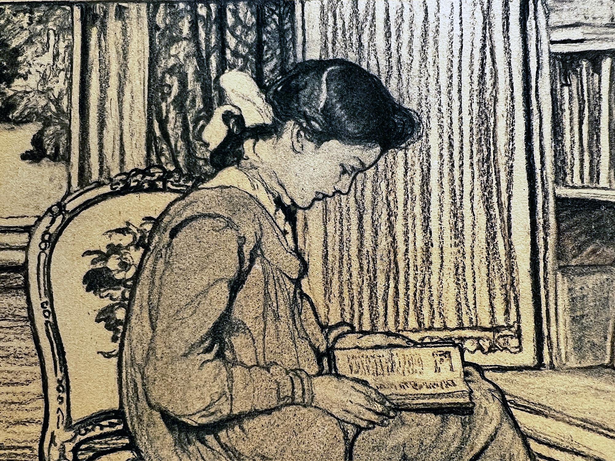 Studious Mädchen beim Lesen eines Buches  - Bildung für Frauen  - Illustratorin  (Akademisch), Art, von Elizabeth Shippen Green