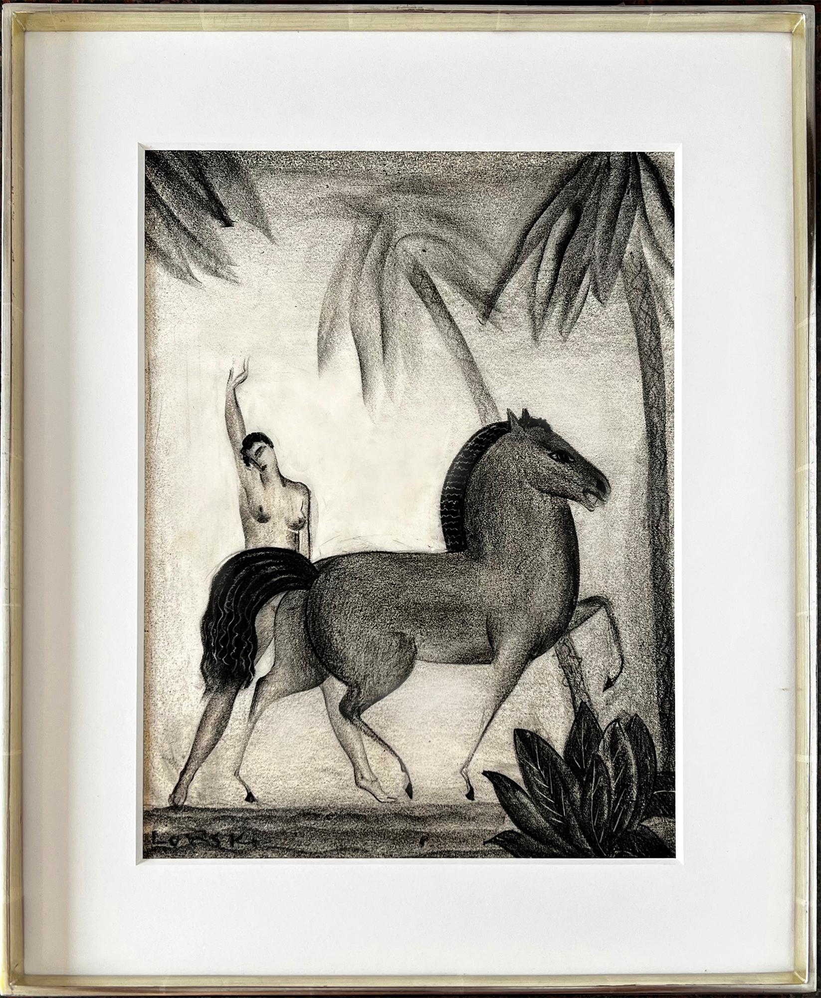 Cavallo rampante Art Deco con nudo femminile