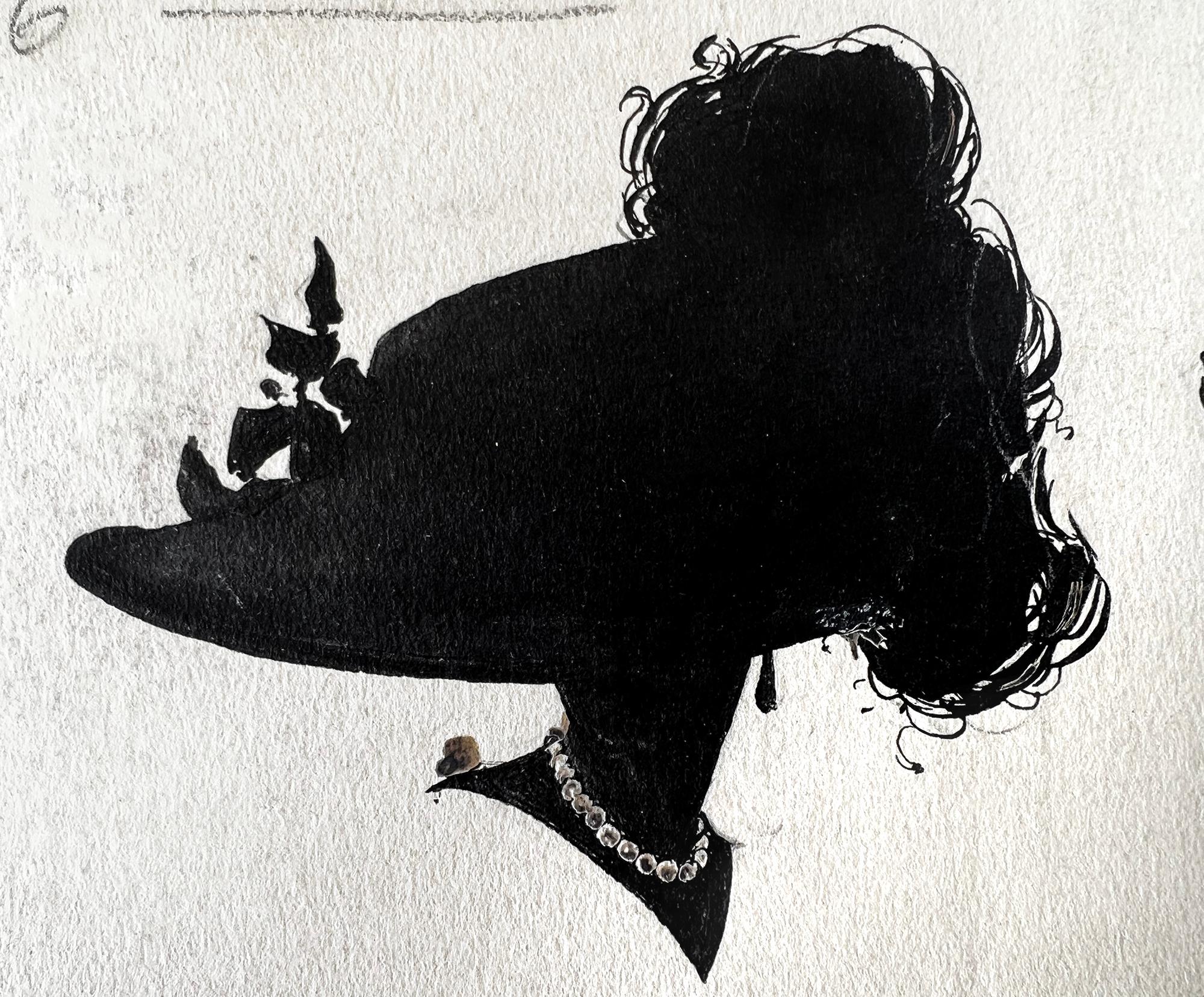 Abstract Silhouette Hat Portraits  - Female Illustrator of Golden Age - Victorian Art by Jessie Gillespie