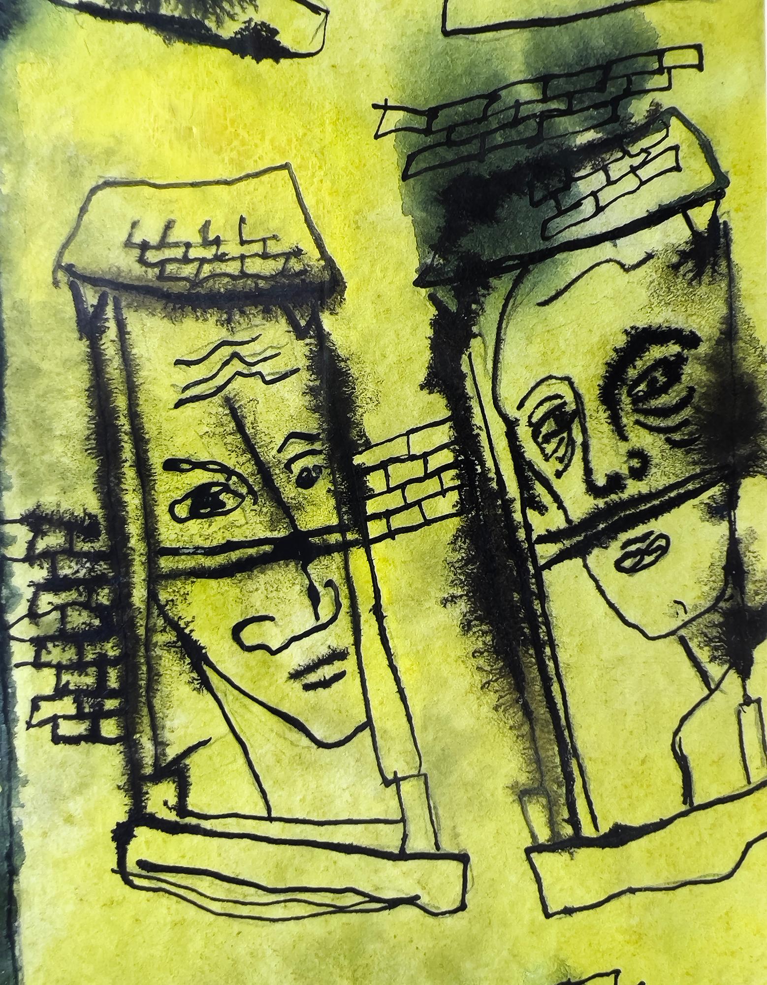 Street Life New York - Haunting Faces Windows  Expressionism Mid-Century For Sale 2