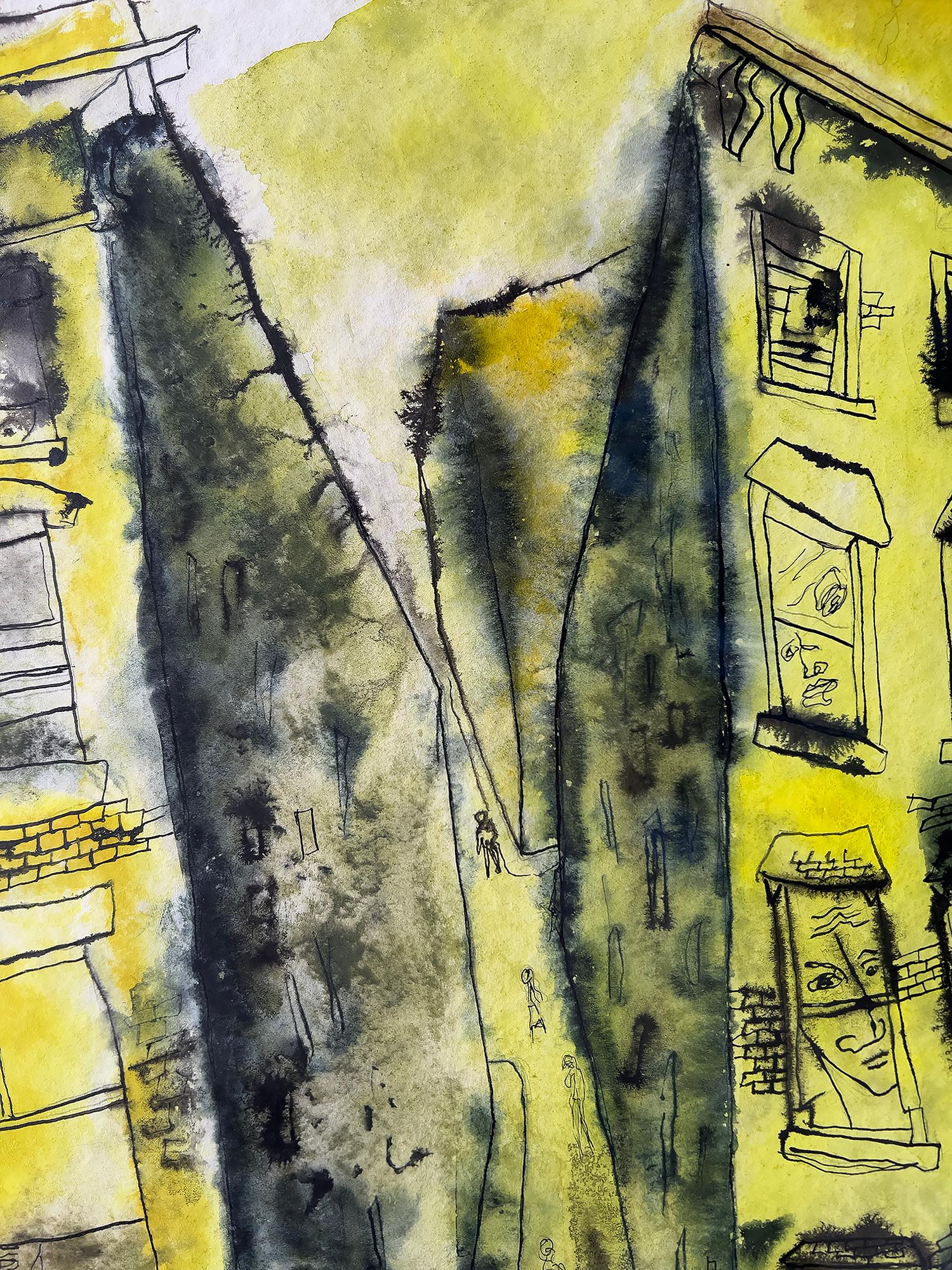 Street Life New York - Haunting Faces Windows  Expressionism Mid-Century For Sale 4