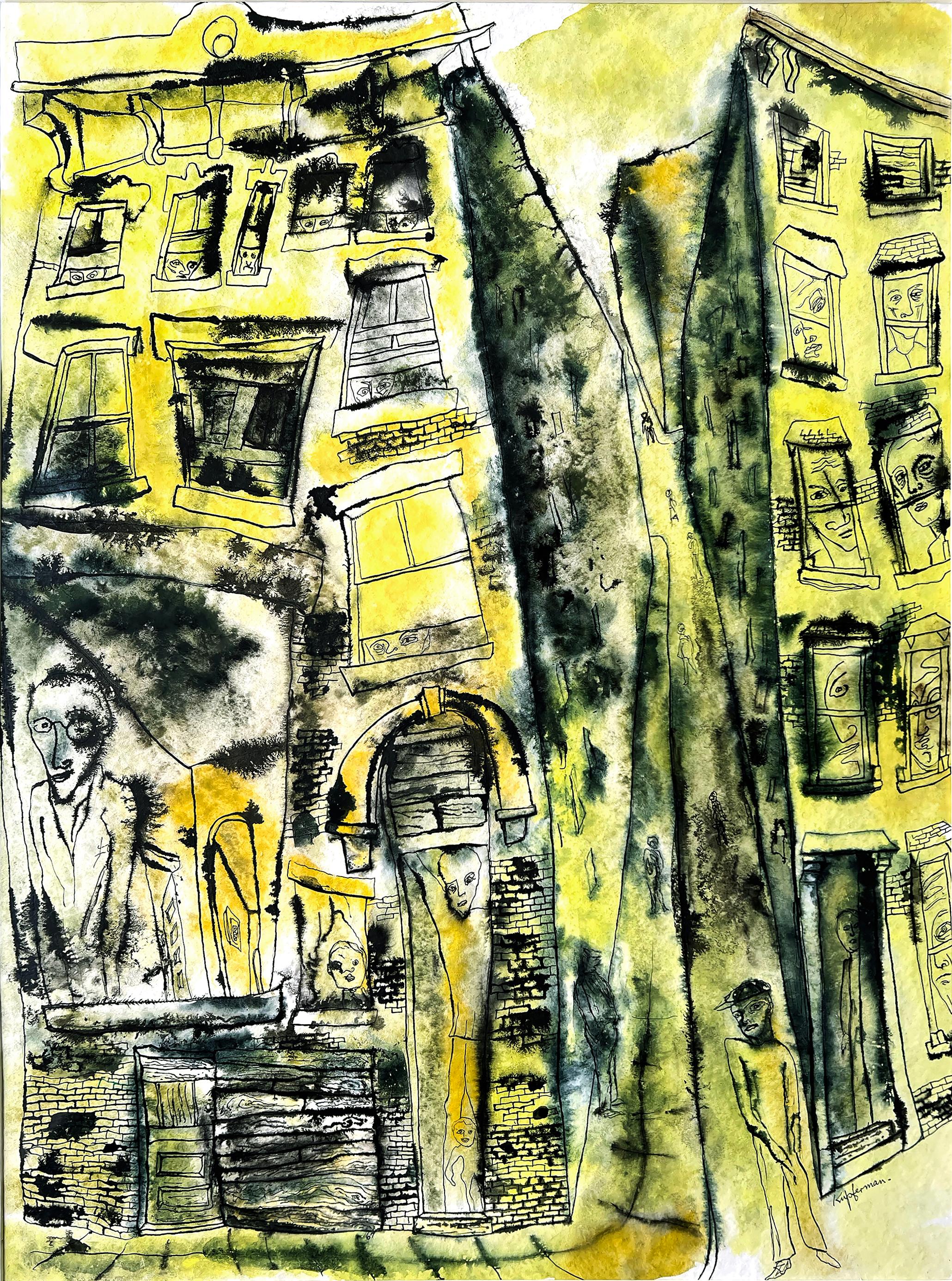Street Life New York - Haunting Faces Windows  Expressionism Mid-Century