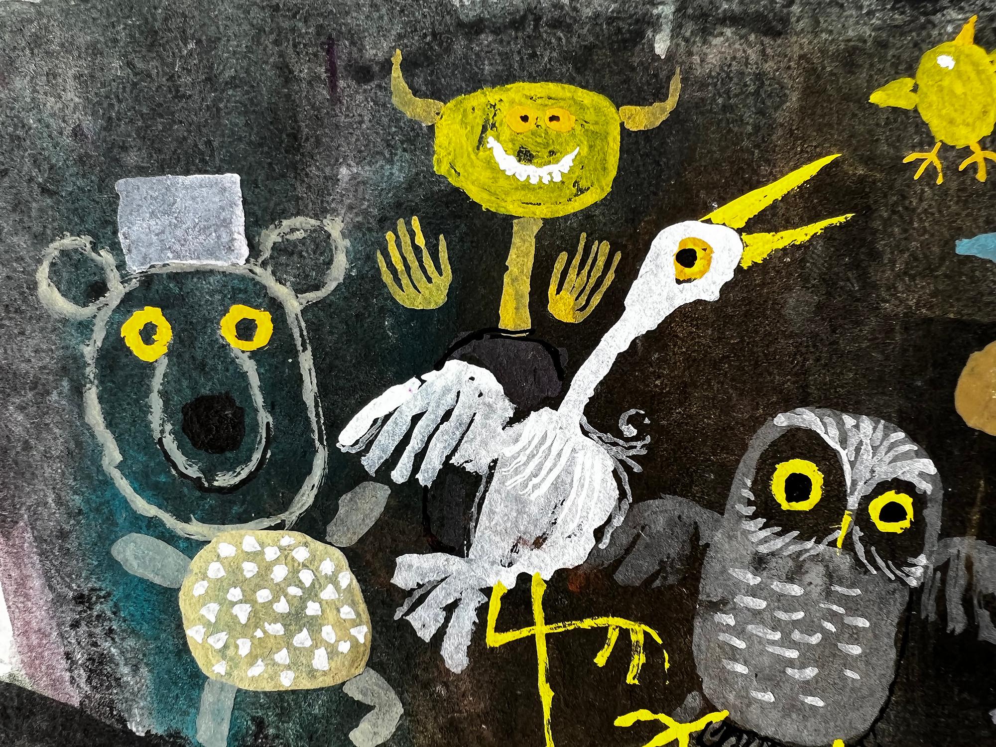 Dancing Animal Critters on a Top Hat, Bear, Frog, Owl, Crane Bird, Bee, Snail - American Modern Art by Alice and Martin Provensen