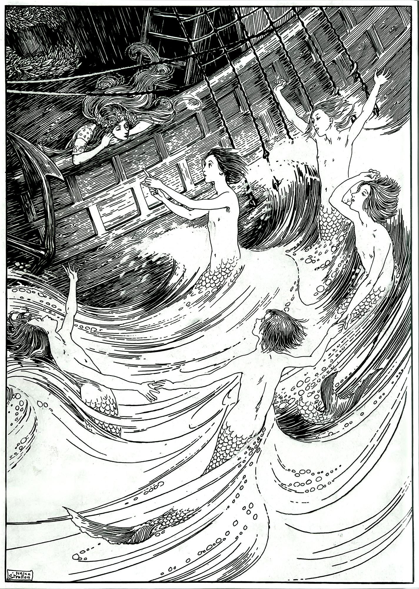 La petite sirène - Fairies  - Illustratrice anglaise Plume et encre  - Préraphaélite Art par Helen Stratton