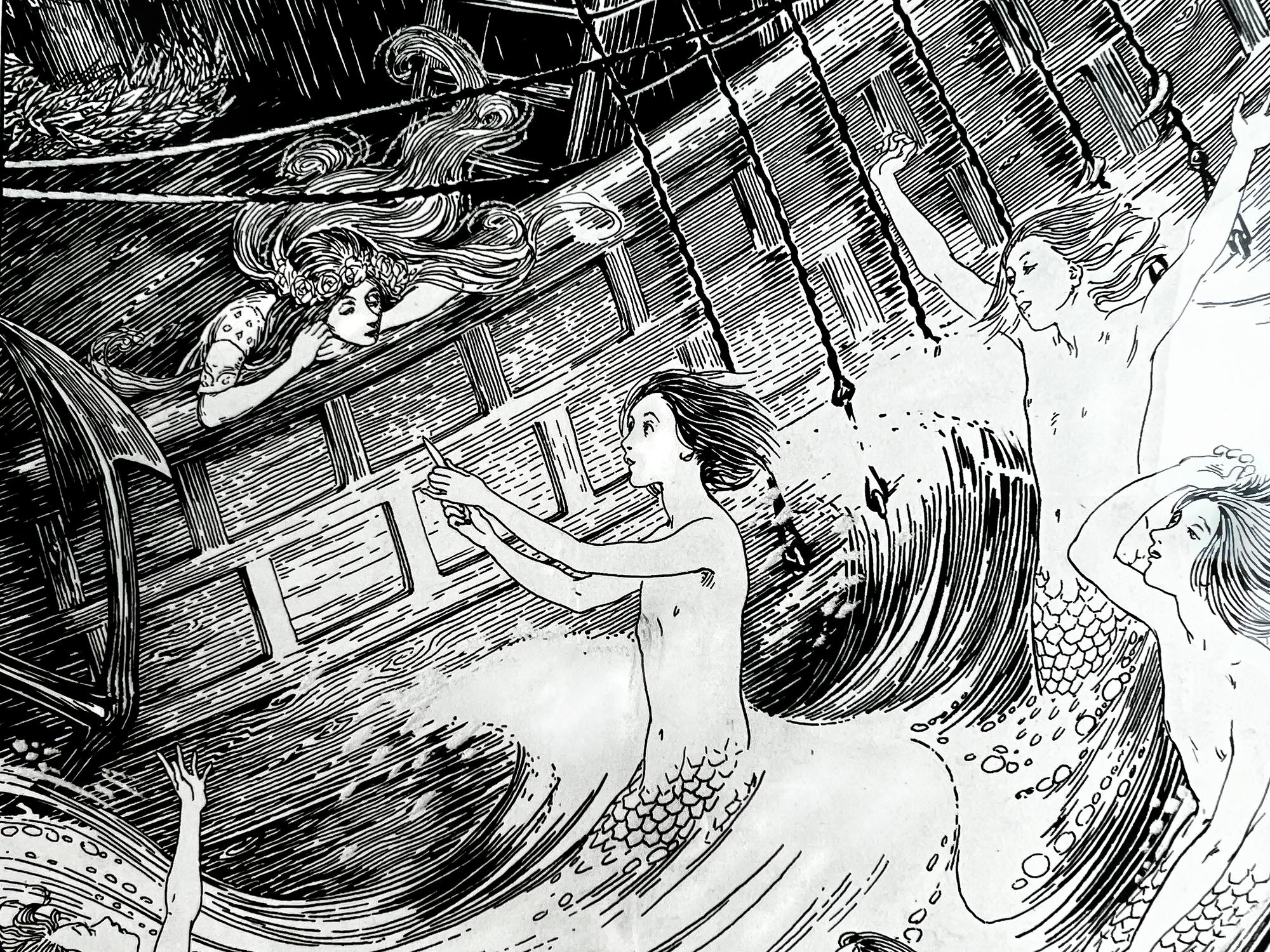 La petite sirène - Fairies  - Illustratrice anglaise Plume et encre  en vente 1