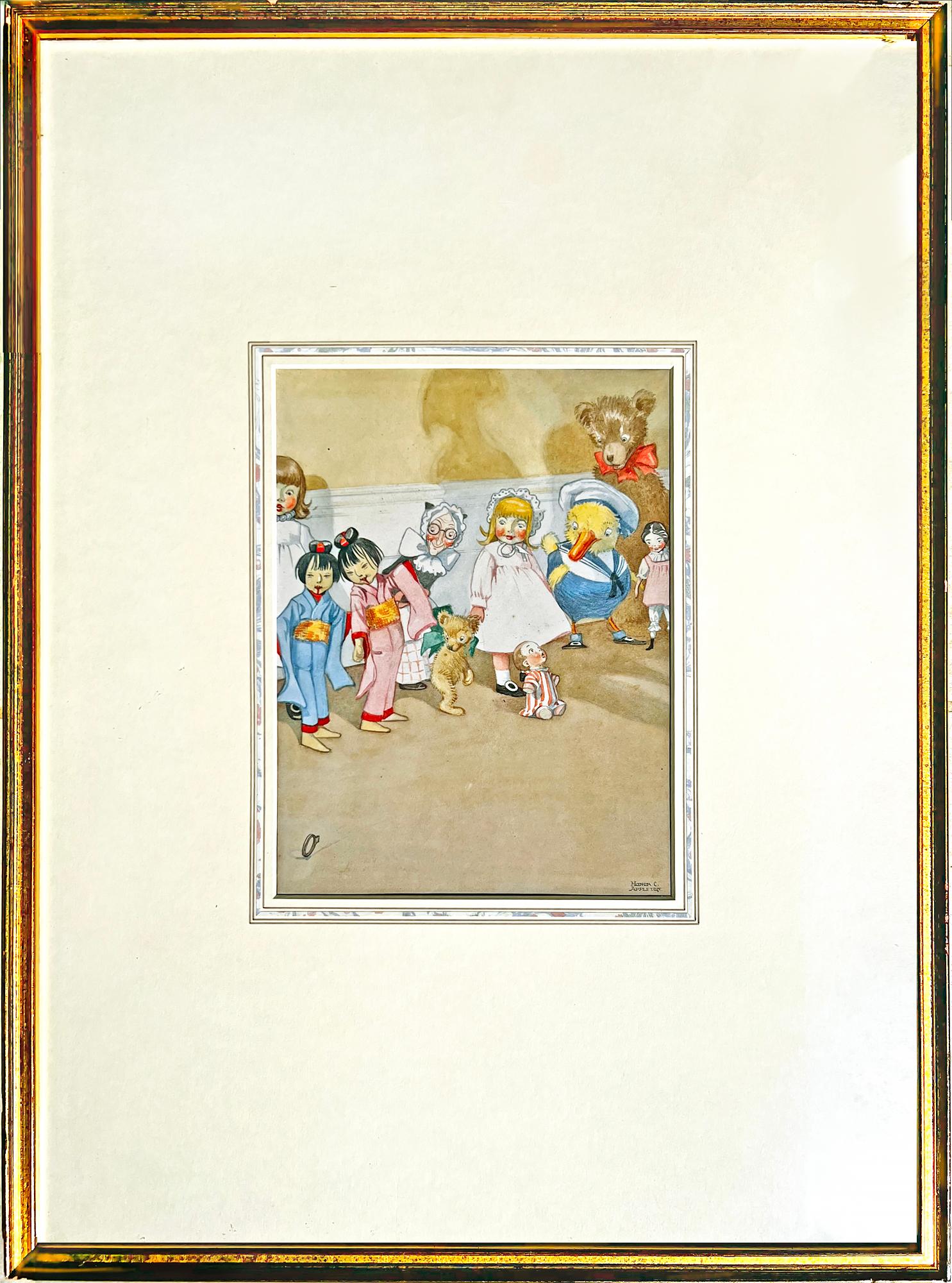 Kinderbuchillustration, britische weibliche Illustratorin, Teddybären, Schliff – Painting von Honor Appleton