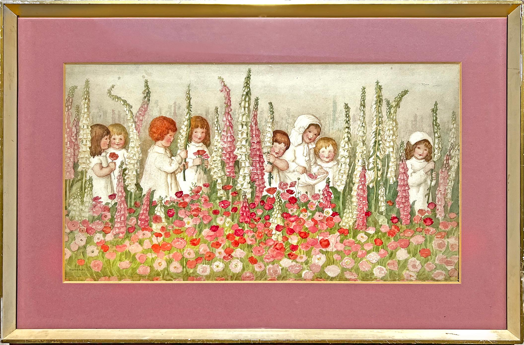 Children Amongst Foxgloves - Pink Flowers, Female Illustrator of The Golden Age For Sale 1