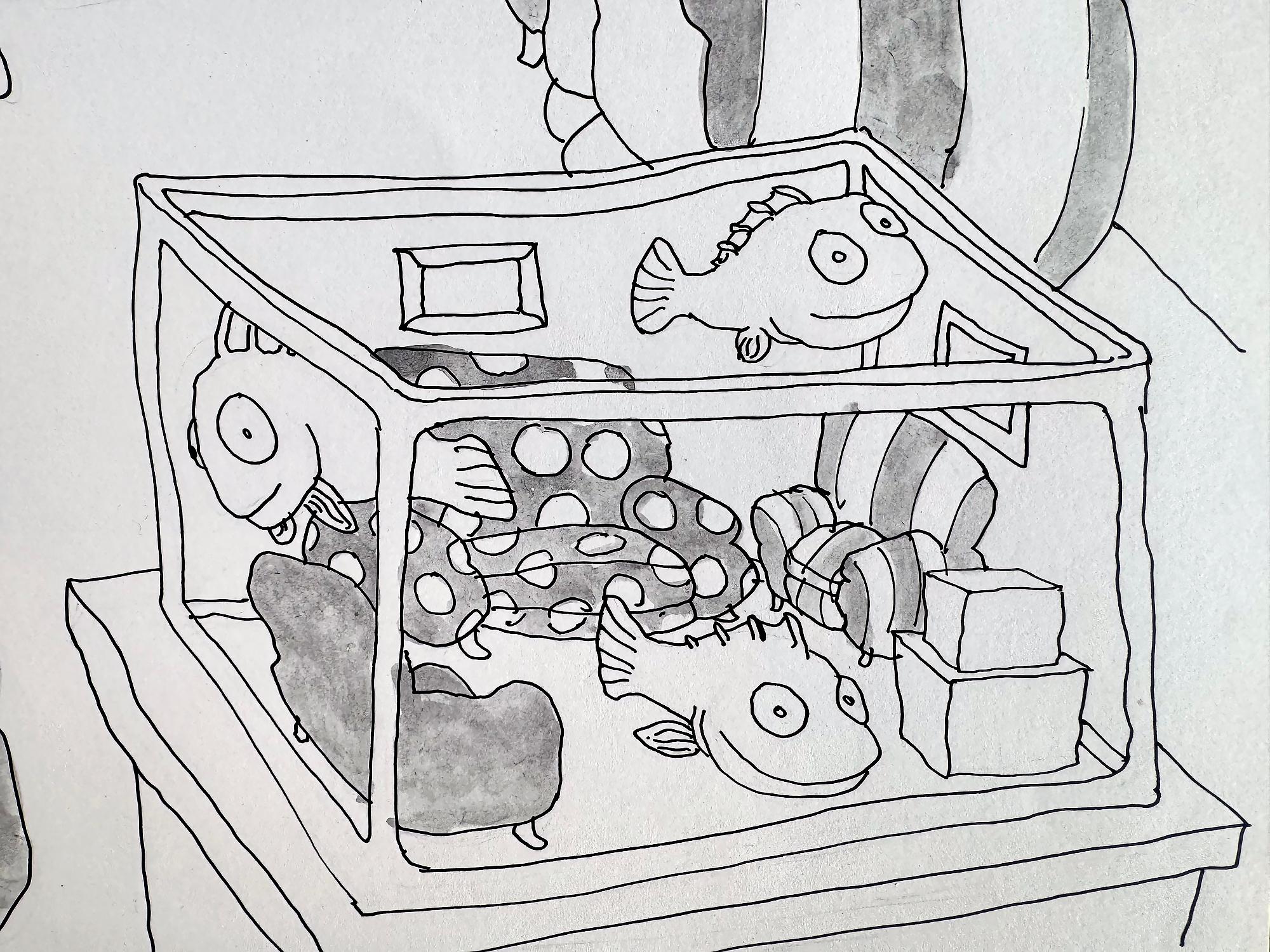 La pecera parece la sala de estar -Escuela de lo macabro Charles Addams - Art de Gahan Wilson
