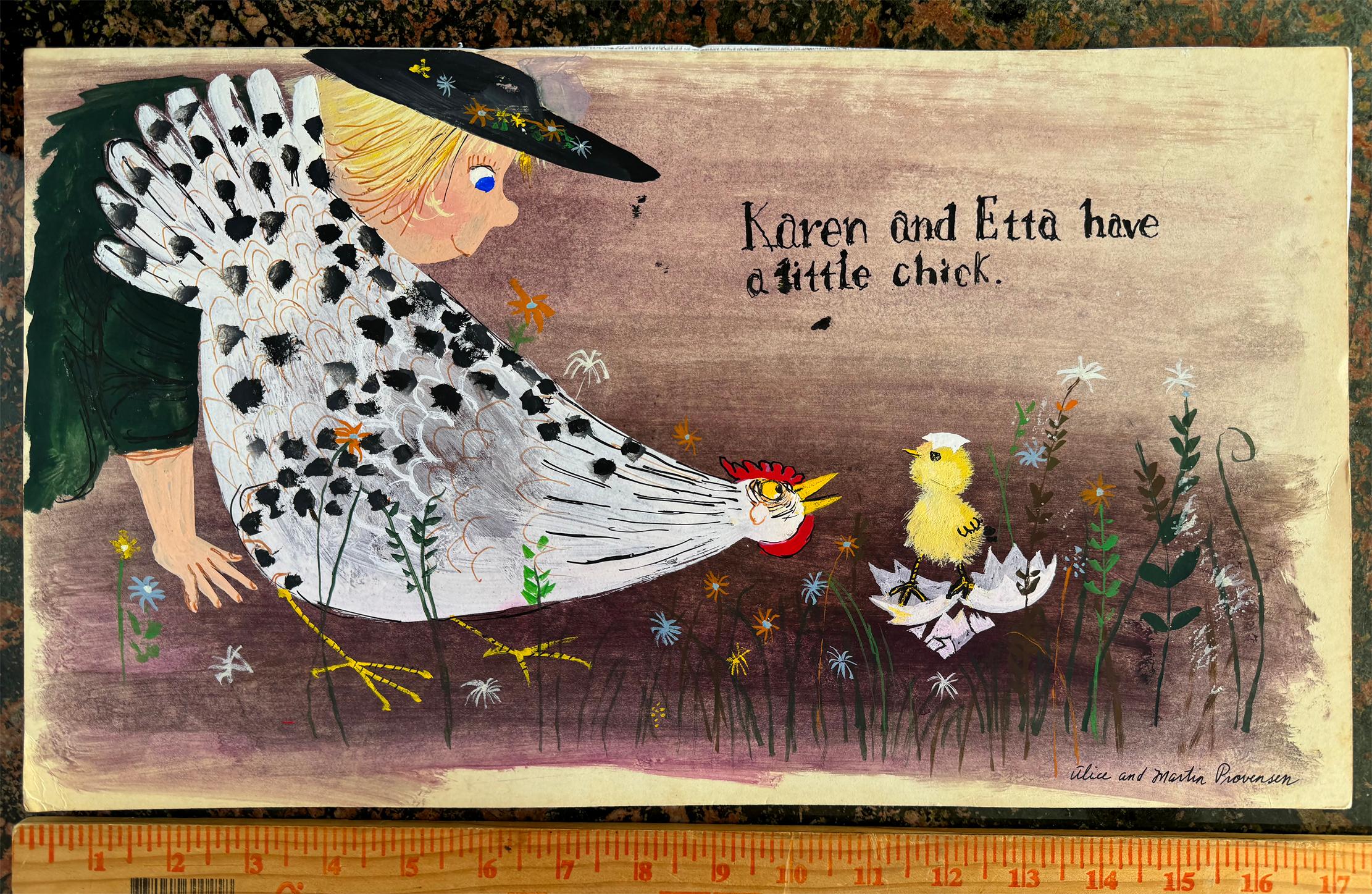 Greet pour enfant et mère poulet  Naissance de  a Chick, illustration de livre pour enfants - Art de Alice and Martin Provensen