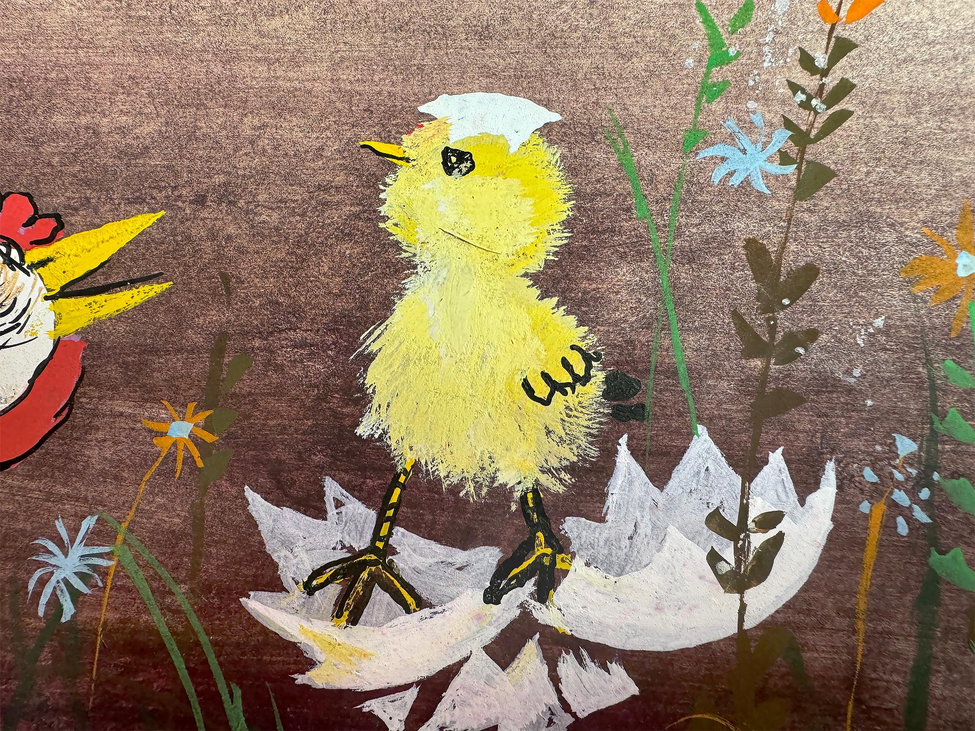 Greet pour enfant et mère poulet  Naissance de  a Chick, illustration de livre pour enfants - Beige Figurative Art par Alice and Martin Provensen