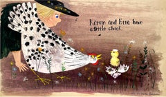 Child and Mother Chicken Greet  Birth of  a Chick, Children's Book Illustration