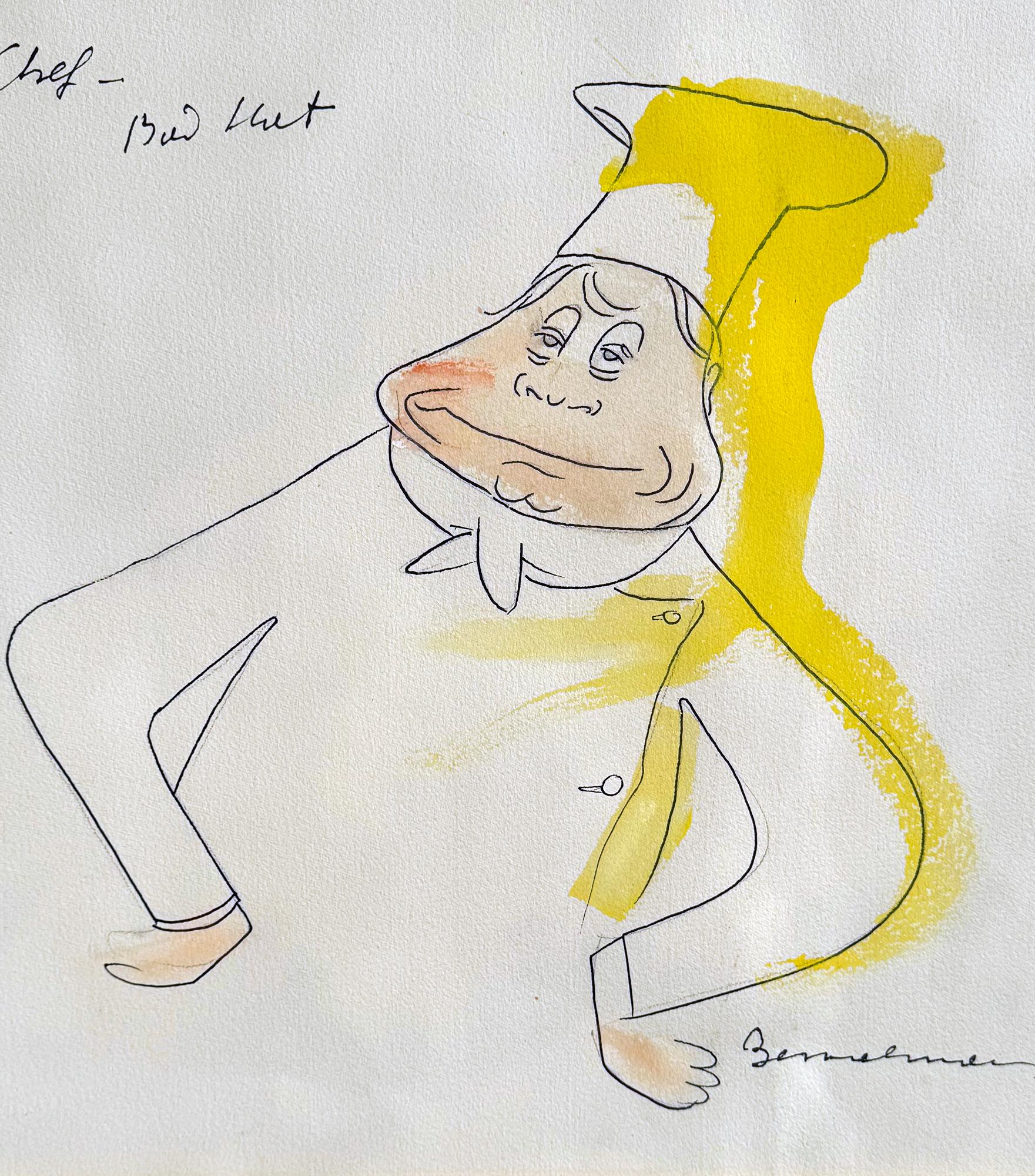 Snobby Chef Big Hat - restaurant haut de gamme, goût sophistiqué - Beige Figurative Art par Ludwig Bemelmans