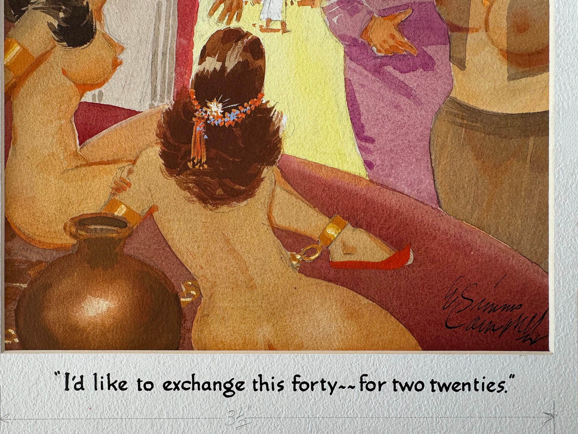 Harem : Illustration de jeune fille nue sexy pour Playboy.  Premier illustrateur noir - Marron Nude Painting par E. Simms Campbell