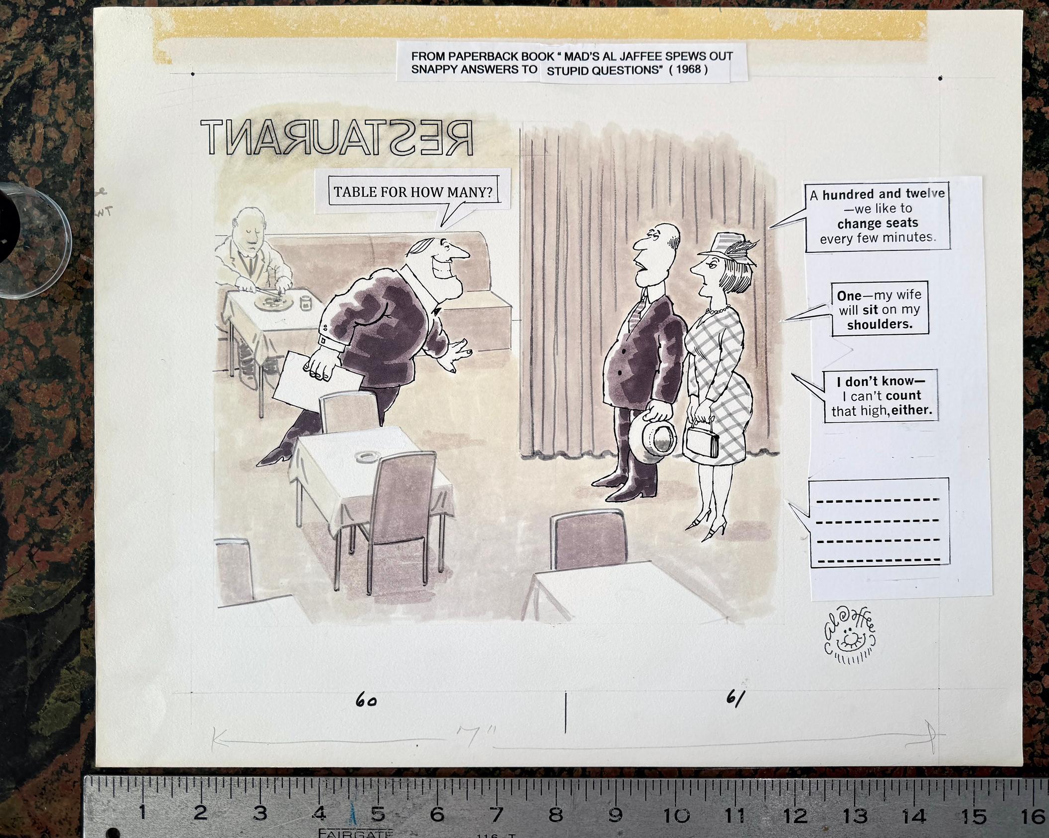 Risposte rapide a domande stupide - Mad Magazine - Tavolo per quanti ristoranti? - Art di Al Jaffee