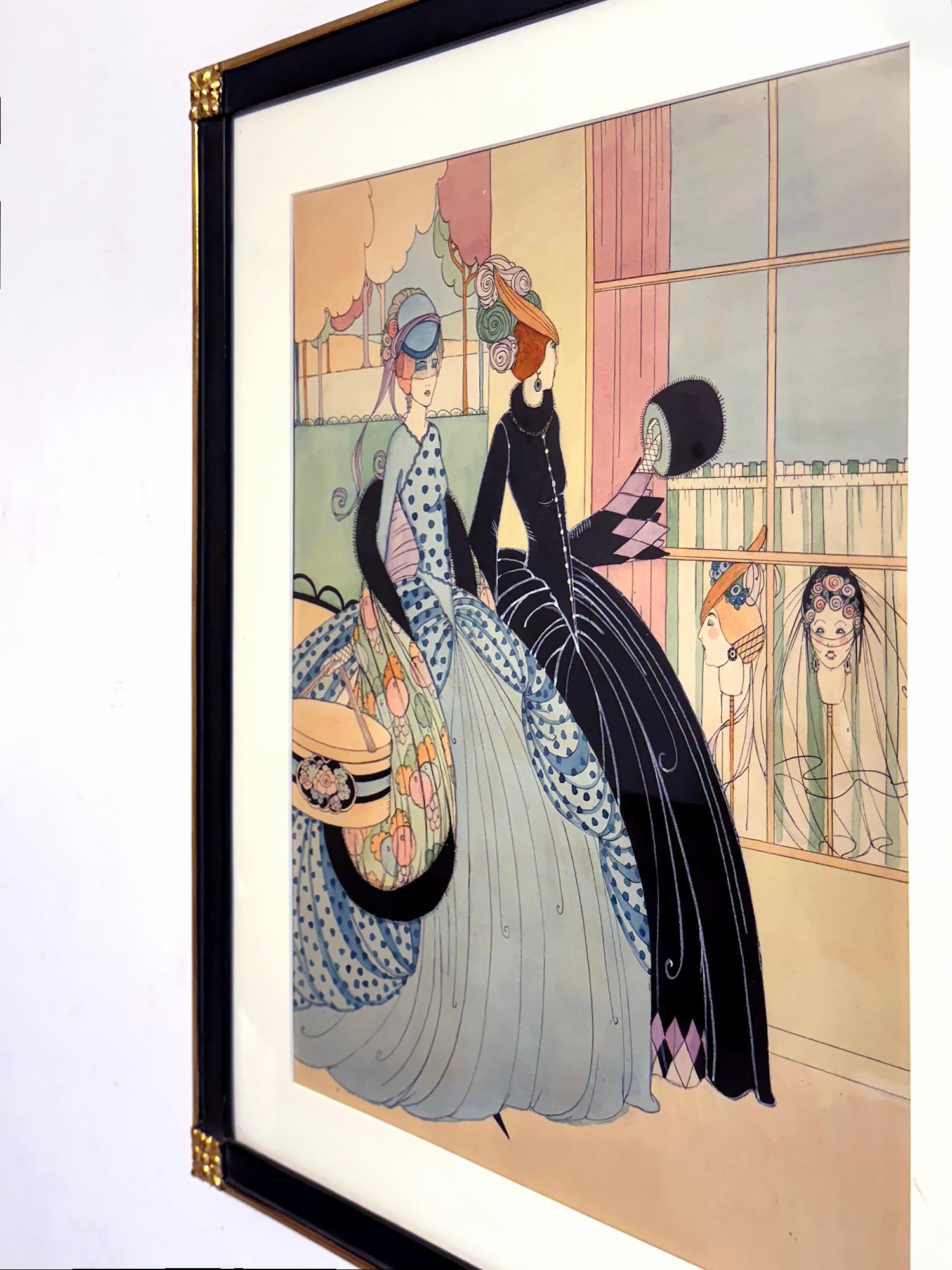 Vogue - Femmes habillées de manière élégante en quête de chapeaux Art Nouveau - Artiste féminine en vente 3