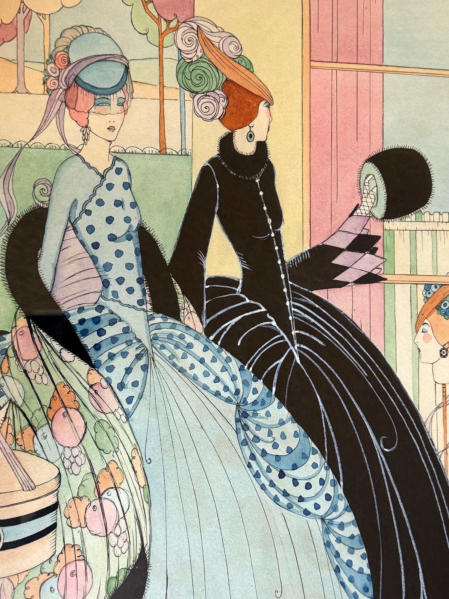 Vogue - Femmes habillées de manière élégante en quête de chapeaux Art Nouveau - Artiste féminine en vente 4