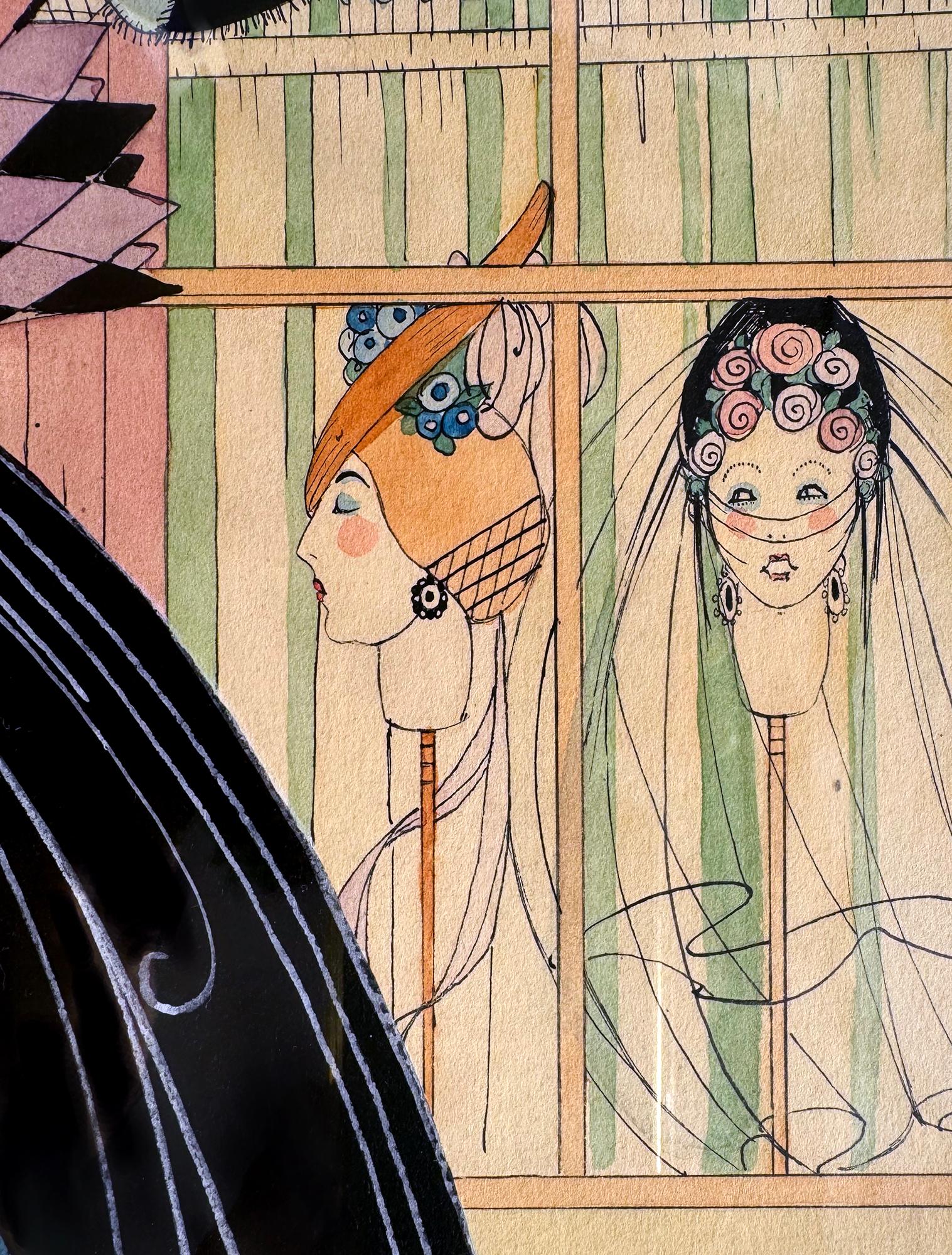 Vogue - Femmes habillées de manière élégante en quête de chapeaux Art Nouveau - Artiste féminine en vente 7