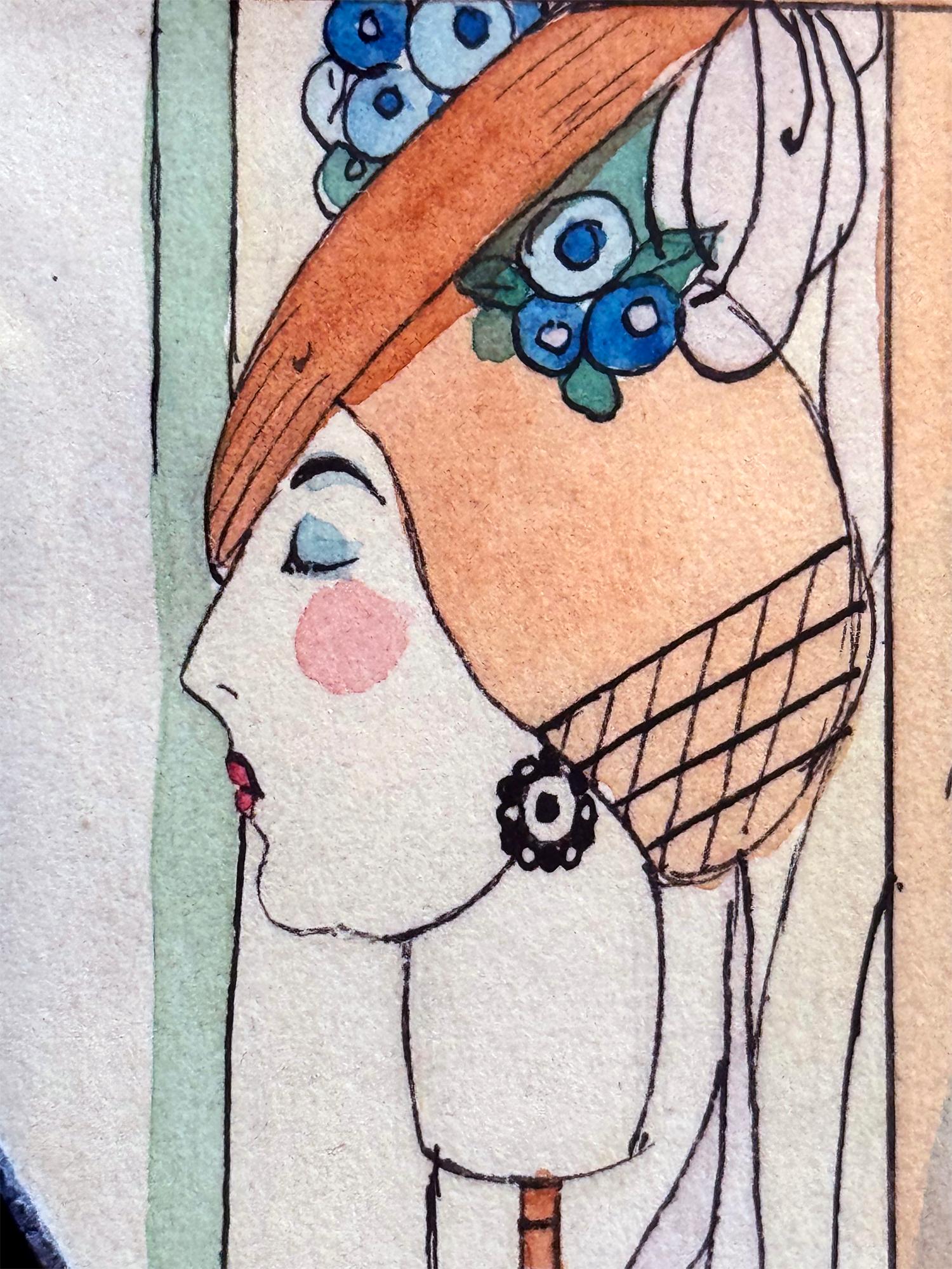 Vogue - Femmes habillées de manière élégante en quête de chapeaux Art Nouveau - Artiste féminine en vente 5