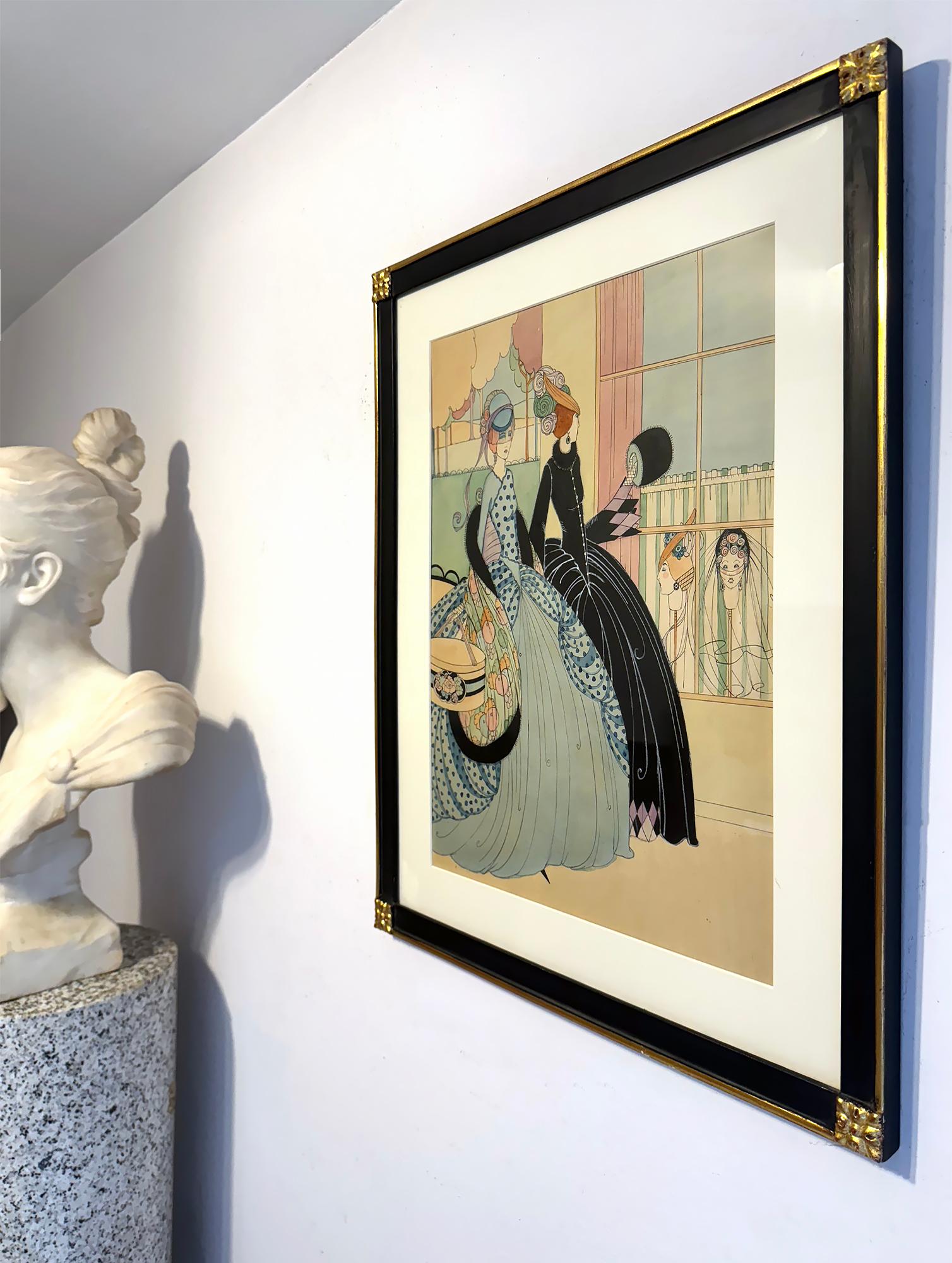 Vogue - Femmes habillées de manière élégante en quête de chapeaux Art Nouveau - Artiste féminine en vente 12