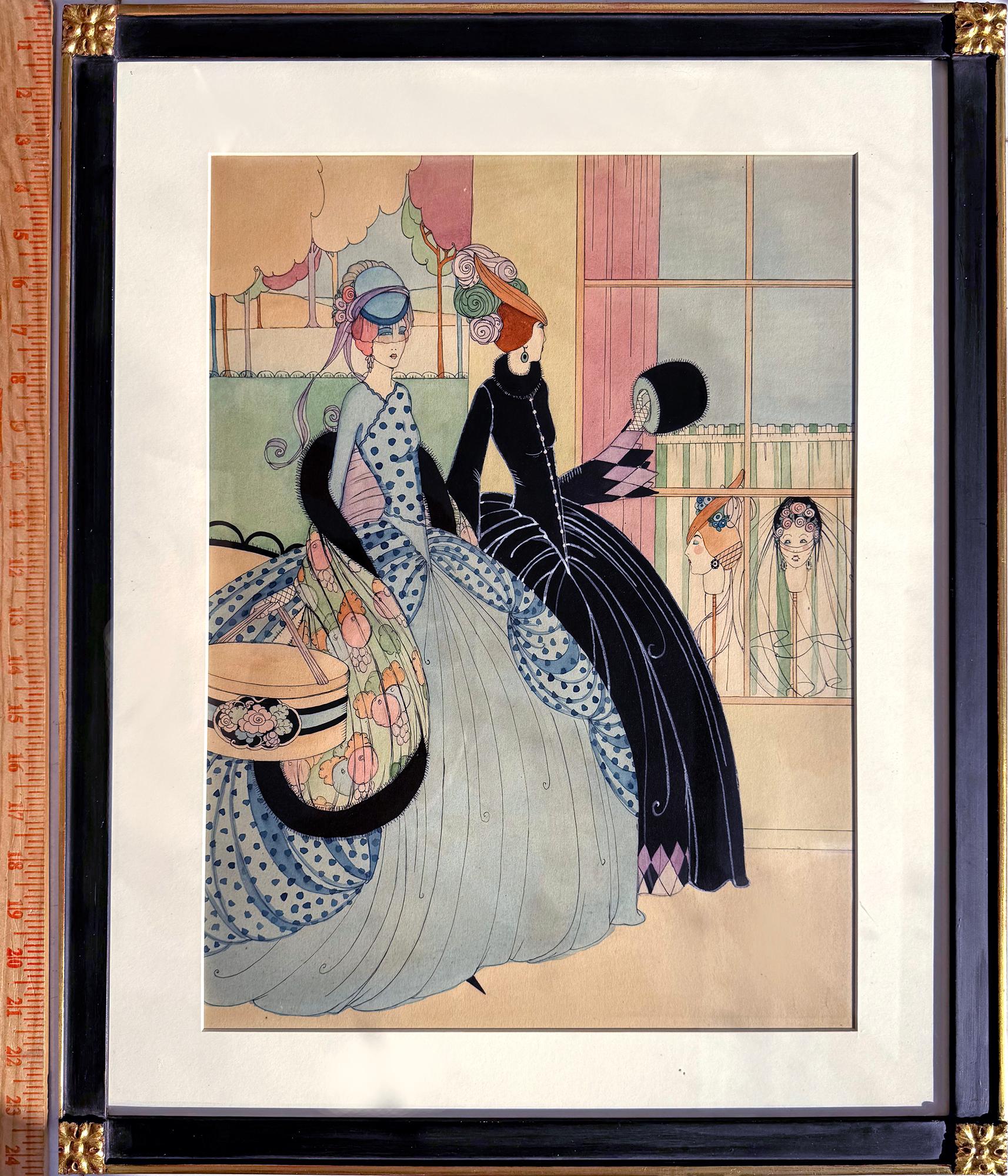 Vogue - Femmes habillées de manière élégante en quête de chapeaux Art Nouveau - Artiste féminine en vente 10