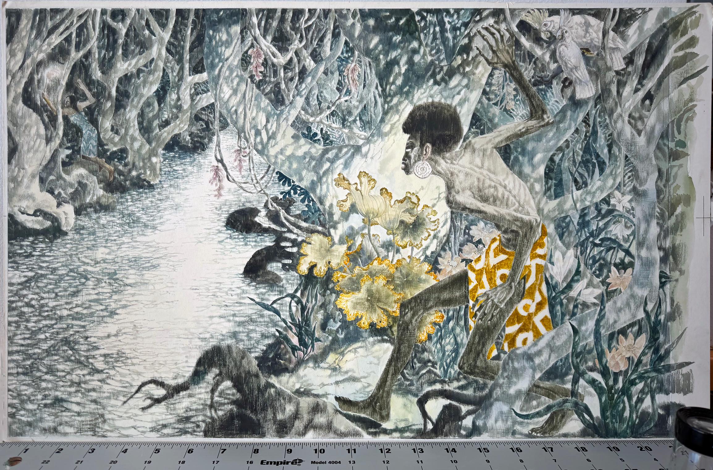 Fiaba aborigena australiana in scena Jungling Fantasia come Paul Gauguin in vendita 3