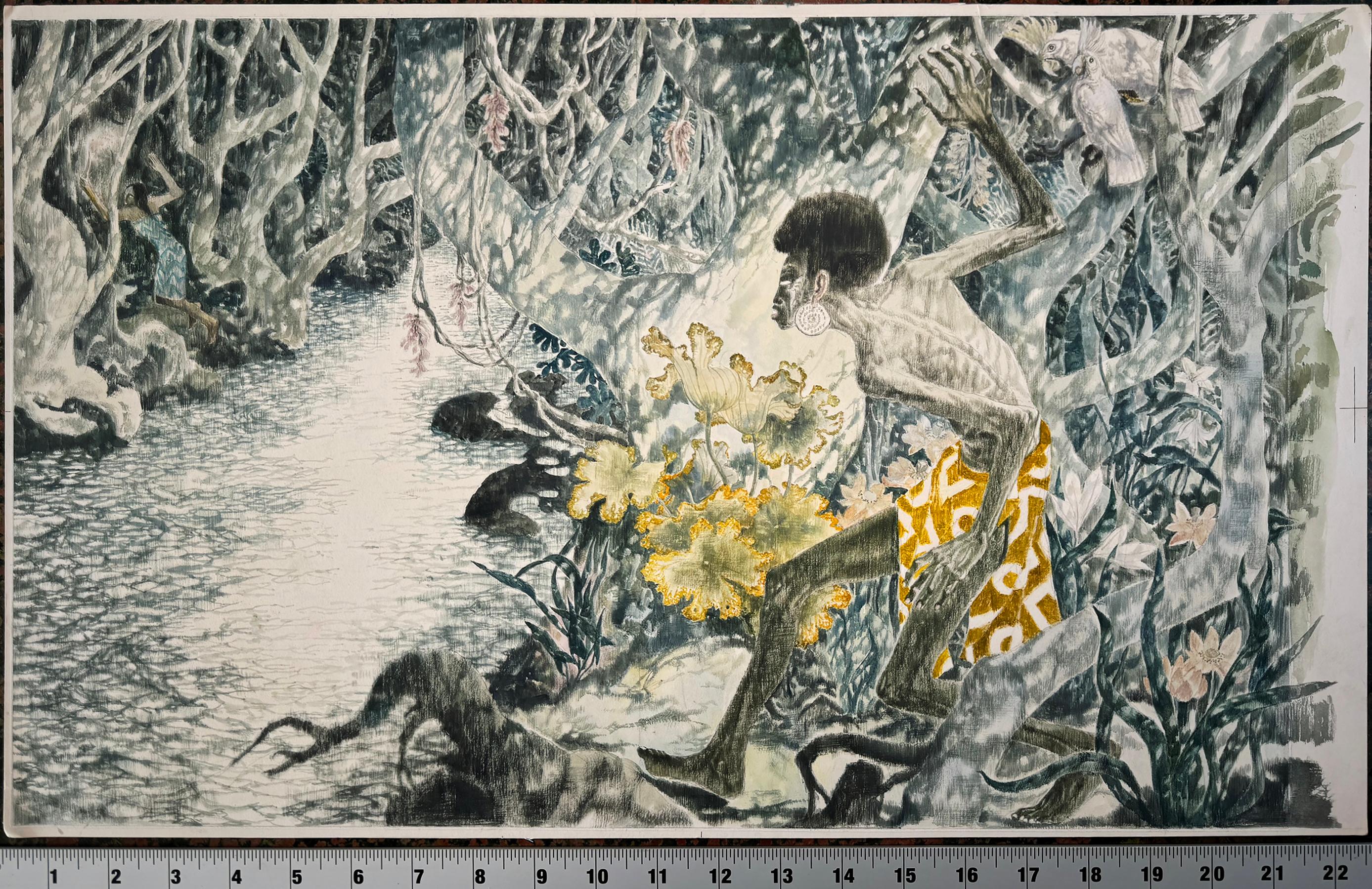 Fiaba aborigena australiana in scena Jungling Fantasia come Paul Gauguin in vendita 5
