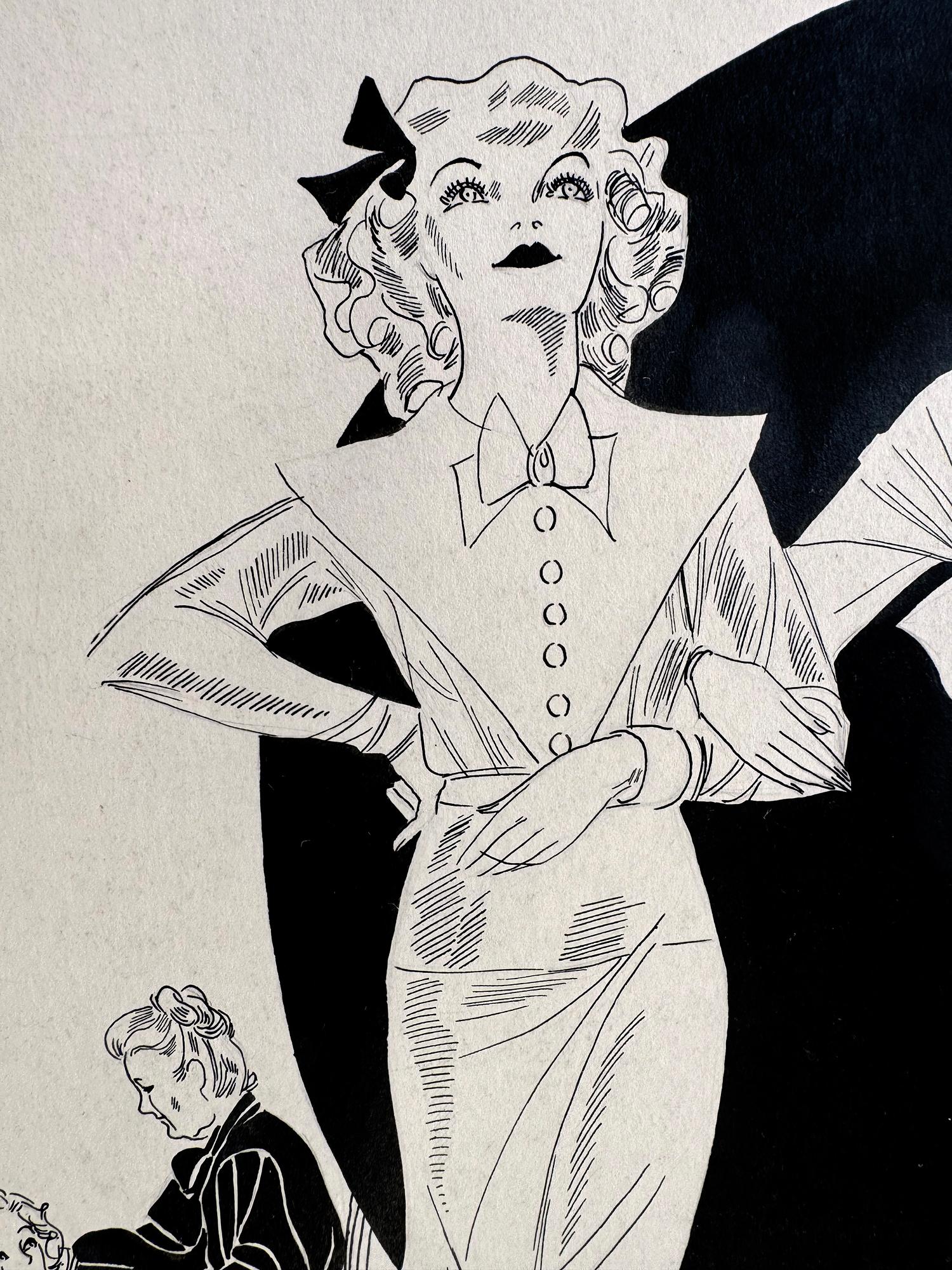 The Three Graces Fantasy Fashion Illustration - Female Illustrator - Beige Portrait by Nell Reppy
