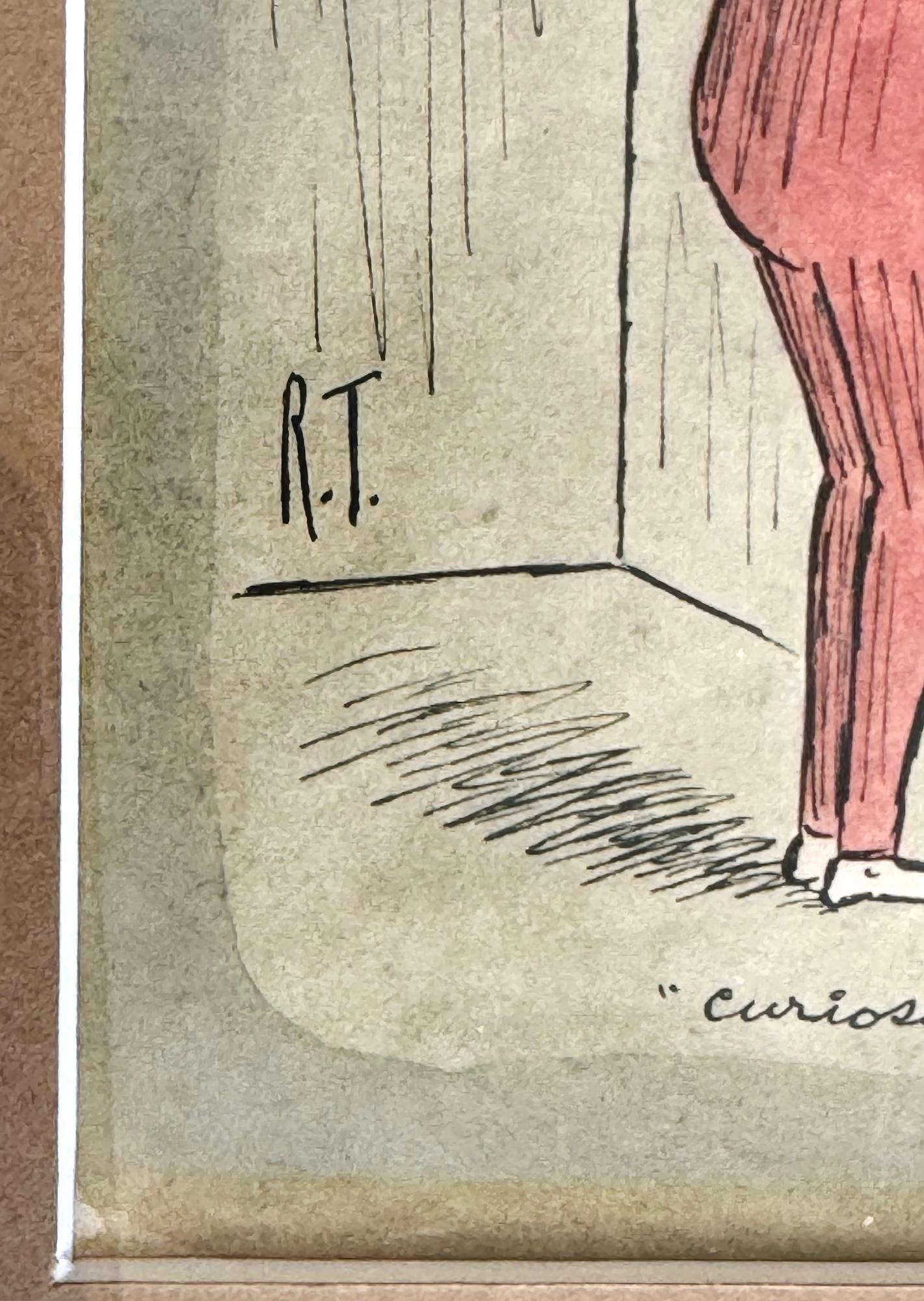 Wissbegieriger Mann mit langem Hals  - Giraffenmann. Humor Cartoon im Angebot 2
