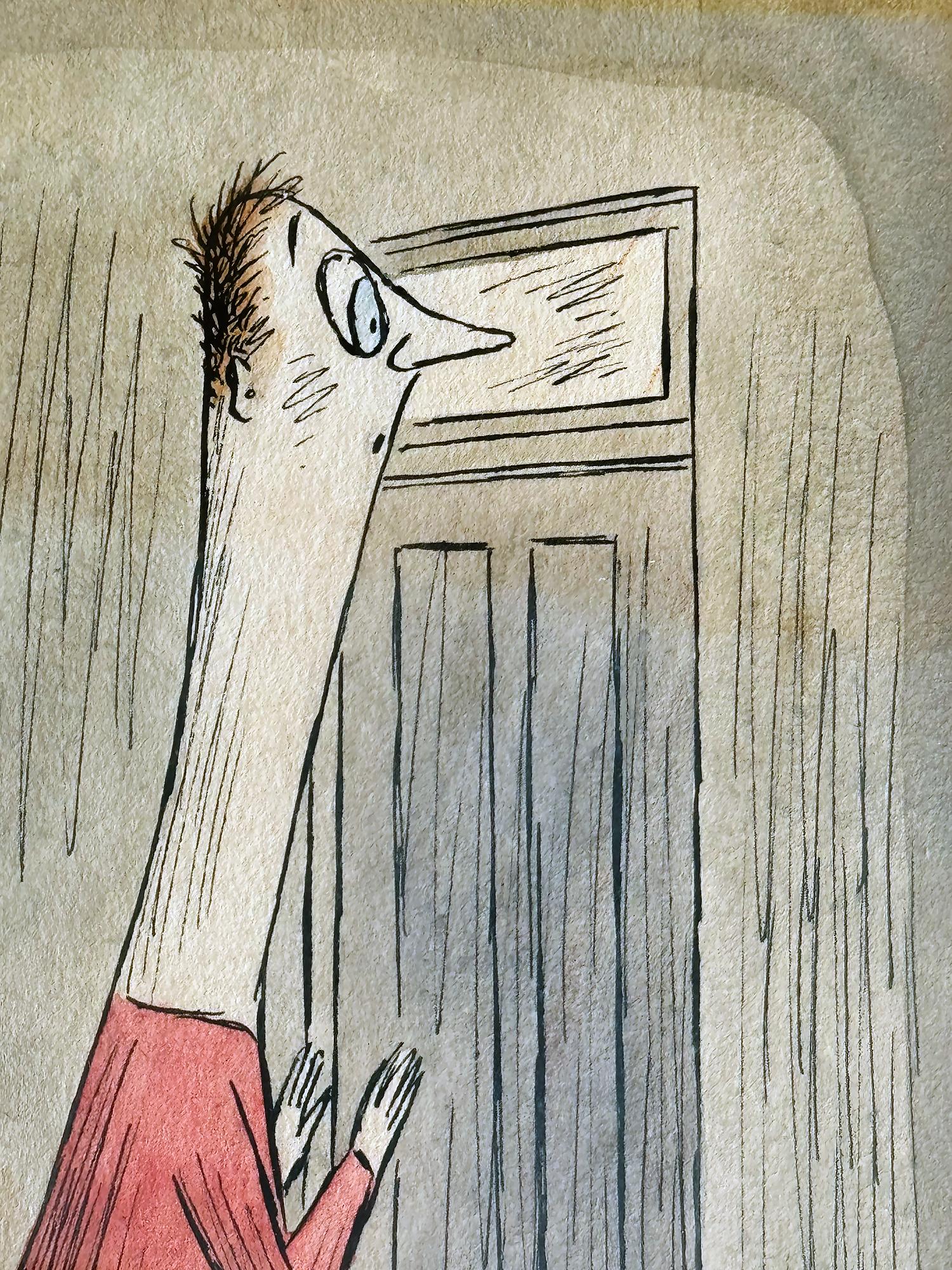 Wissbegieriger Mann mit langem Hals  - Giraffenmann. Humor Cartoon – Art von Richard Taylor
