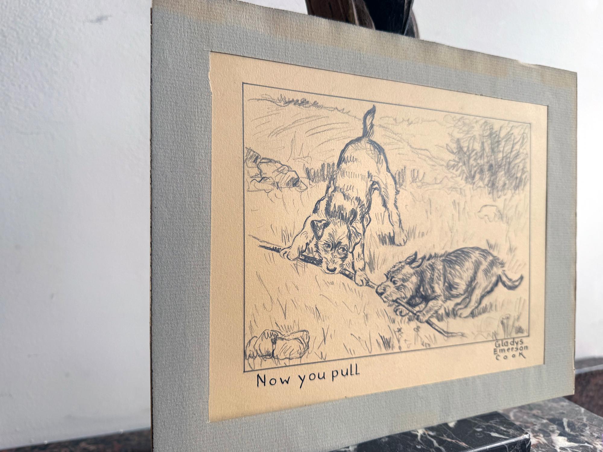 Deux chiens jouant avec un terrier écossais  Femme illustratrice de l'animalier de l'âge d'or - Art de Gladys Emerson Cook