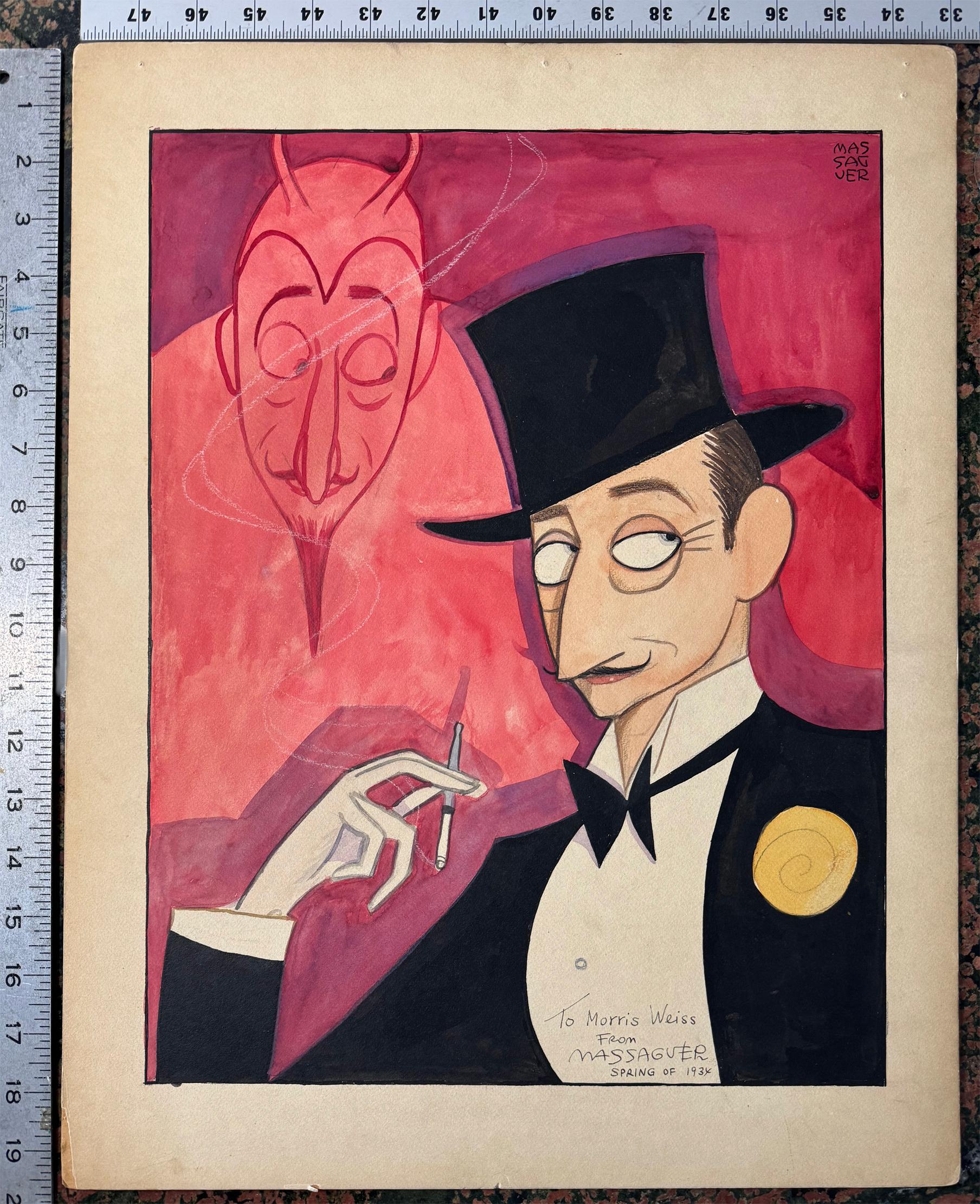 Cuban Artist  - Caricature of Adolphe Menjou Debonair Devil For Sale 3