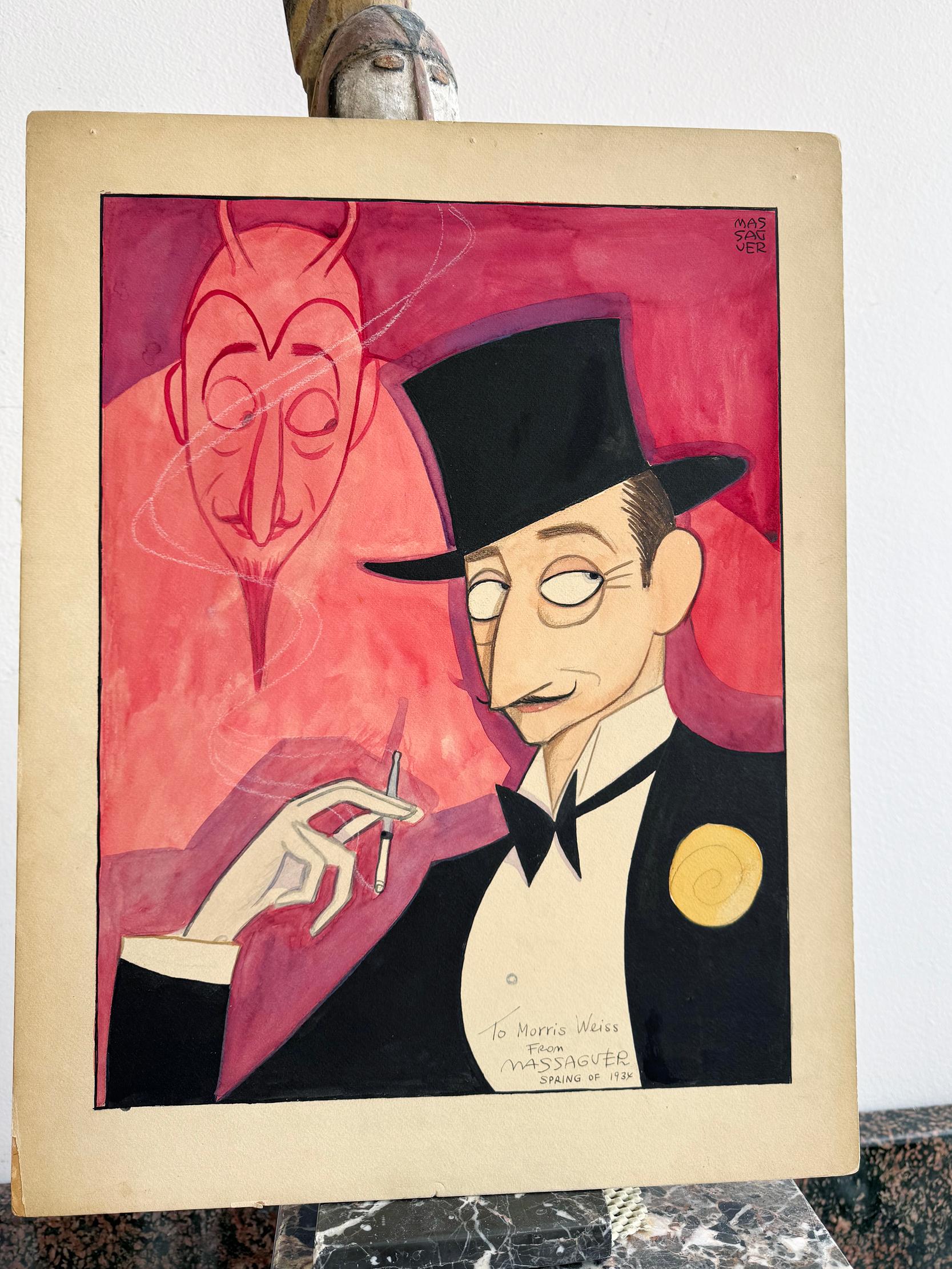 Cuban Artist  - Caricature of Adolphe Menjou Debonair Devil For Sale 8