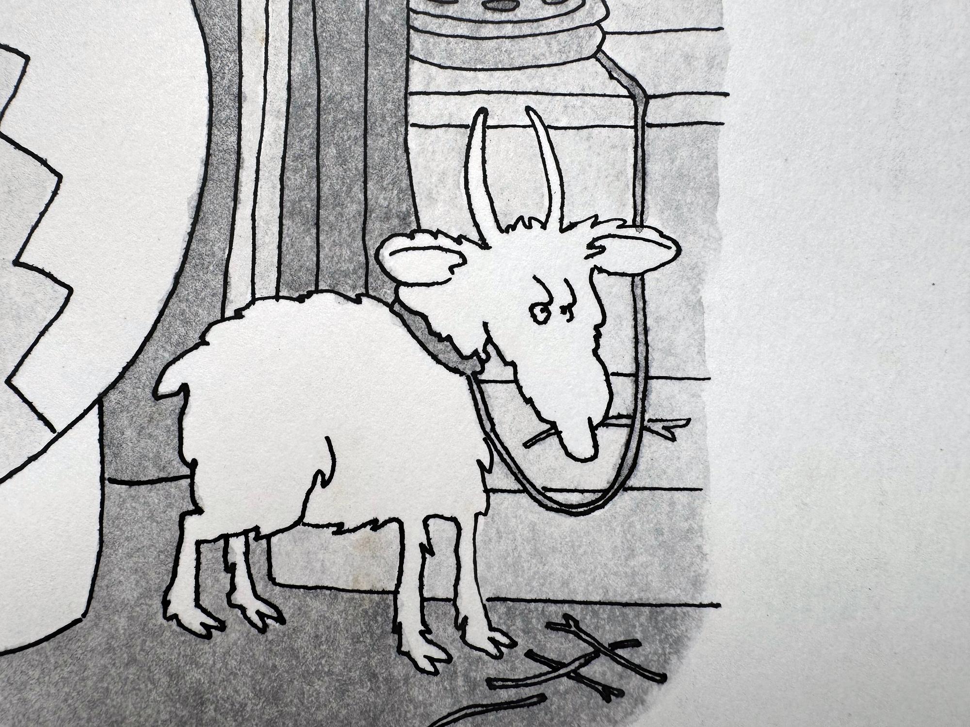 Sacrificio macabro en la oficina - New Yorker Cartoon Dark Humor en venta 2