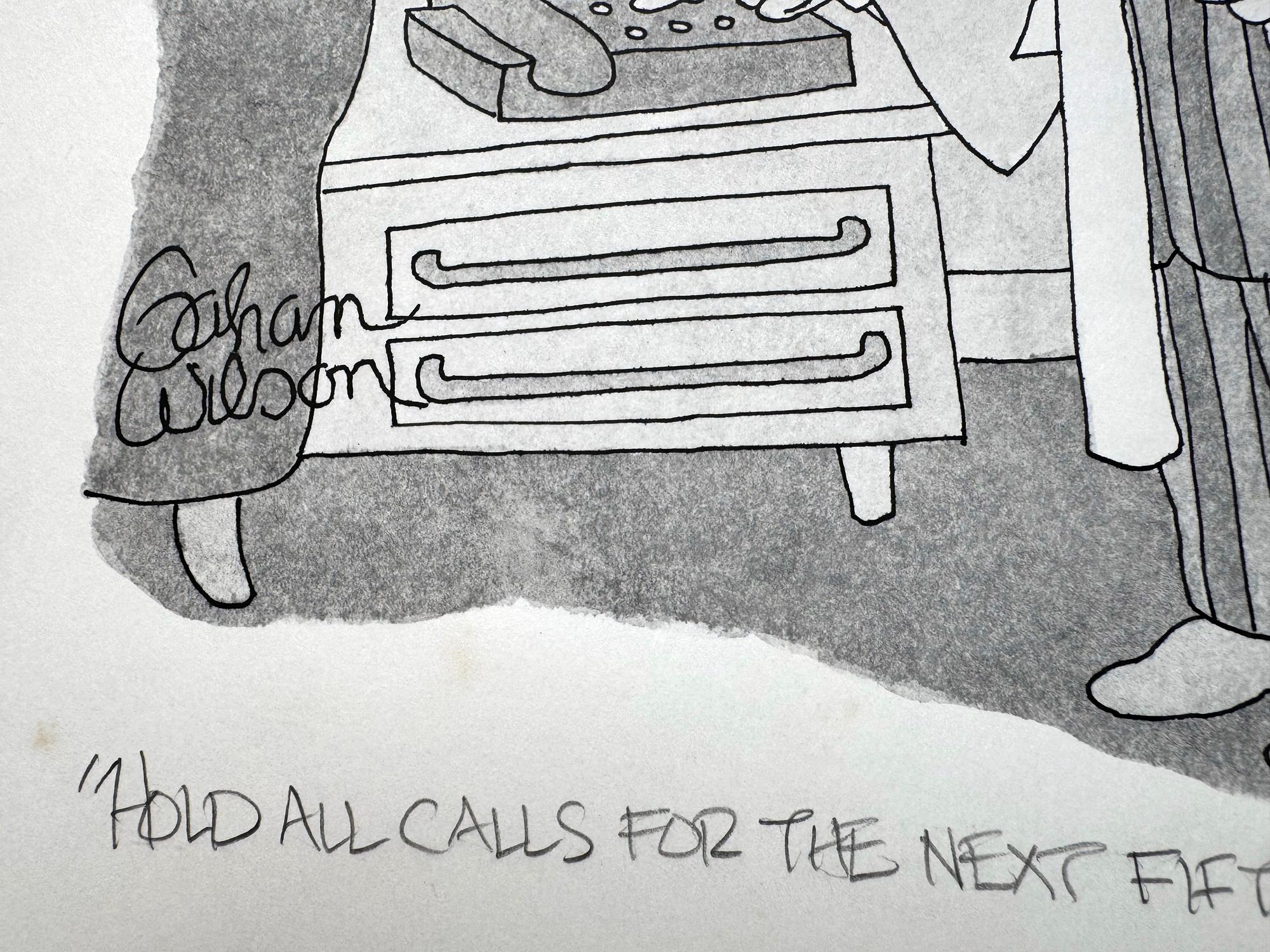 Sacrificio macabro en la oficina - New Yorker Cartoon Dark Humor en venta 4