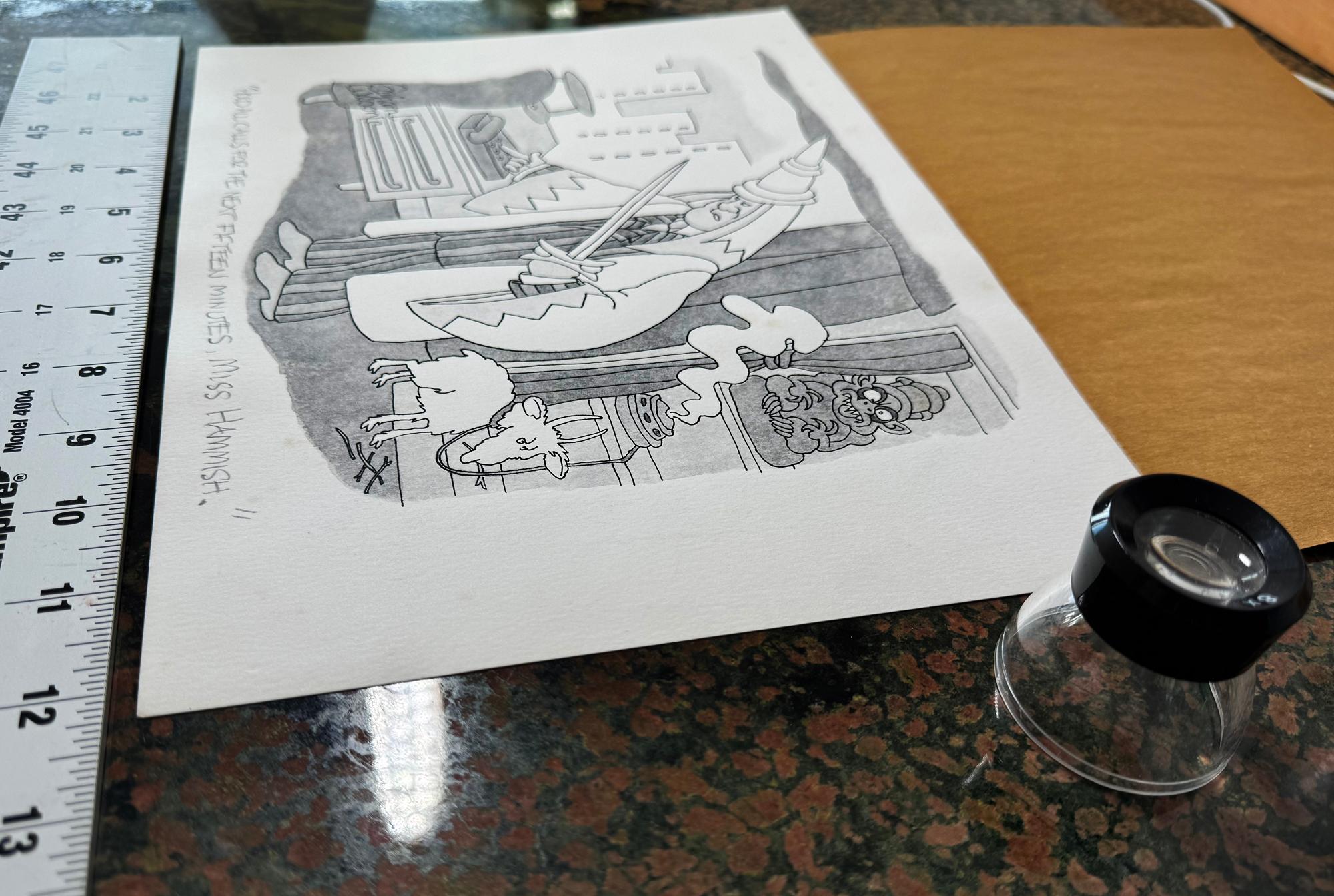 Sacrificio macabro en la oficina - New Yorker Cartoon Dark Humor en venta 5