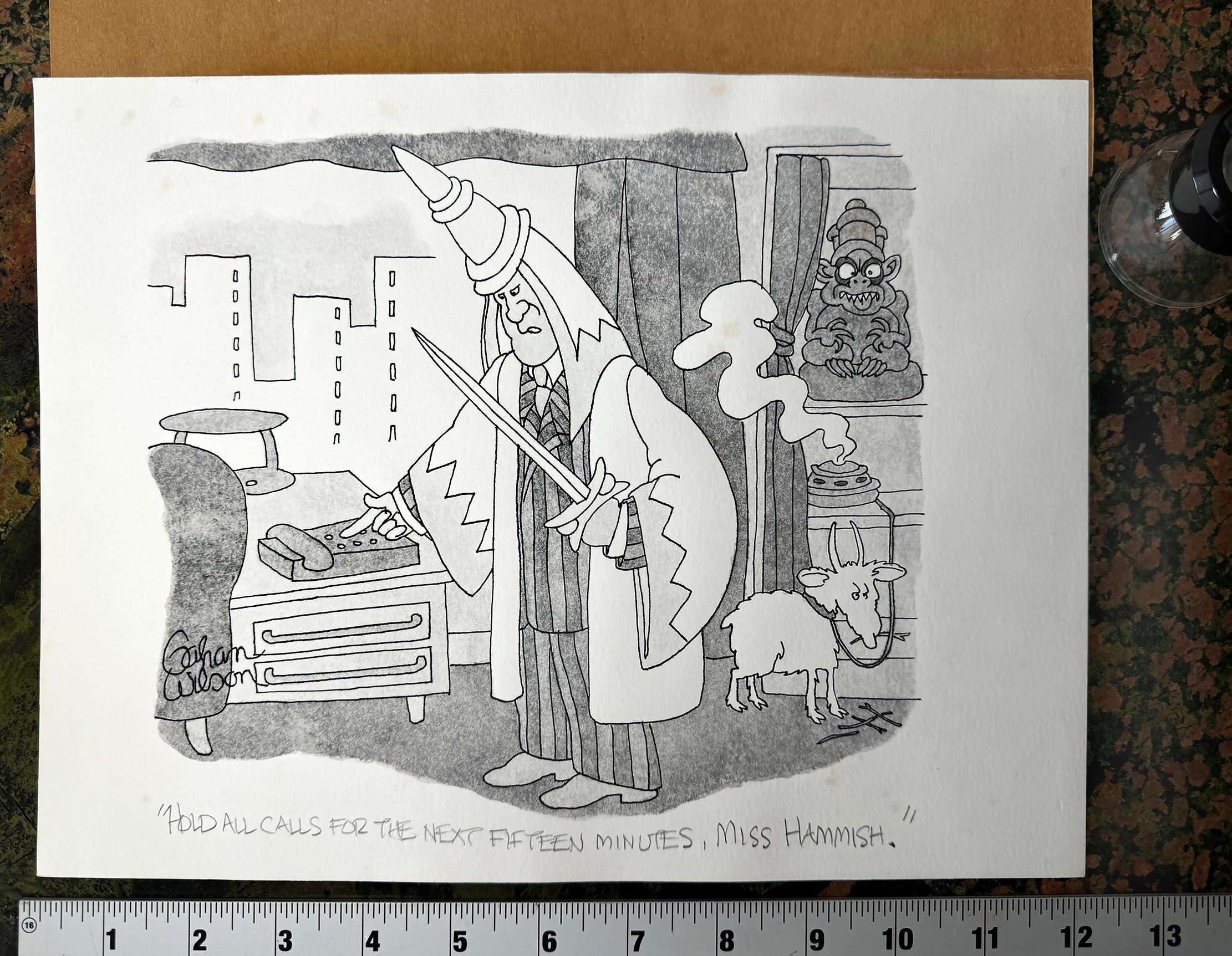 Sacrificio macabro en la oficina - New Yorker Cartoon Dark Humor - Art de Gahan Wilson