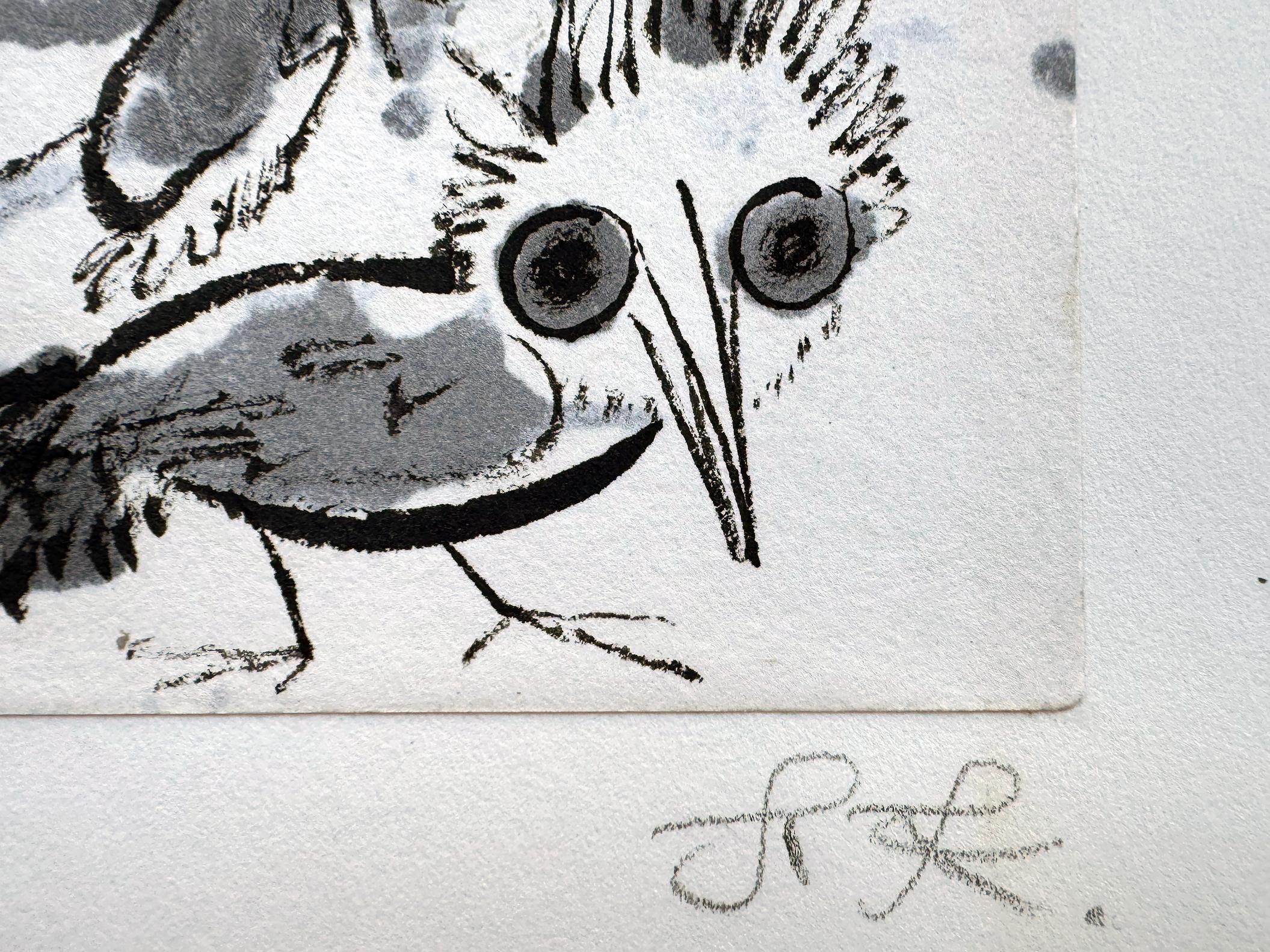 Portrait de chat, chien, oiseau, singe, hibou, coccinelle  - Illustration d'animaux en alerte en vente 1