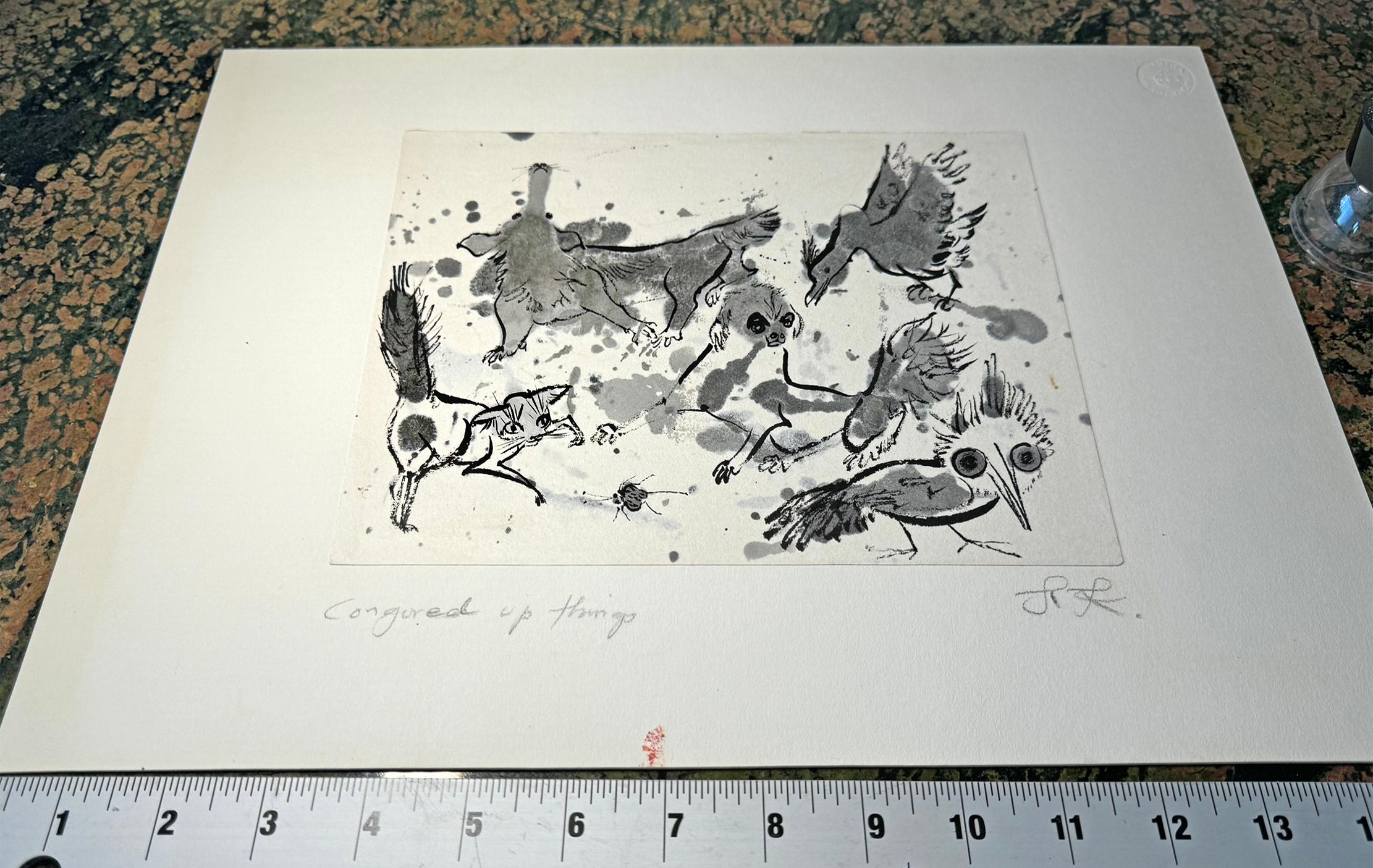 Portrait de chat, chien, oiseau, singe, hibou, coccinelle  - Illustration d'animaux en alerte en vente 5