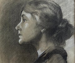 Charcoal Portrait of a Lady Profile  - Partner of Violet Oakley - Gay Interest