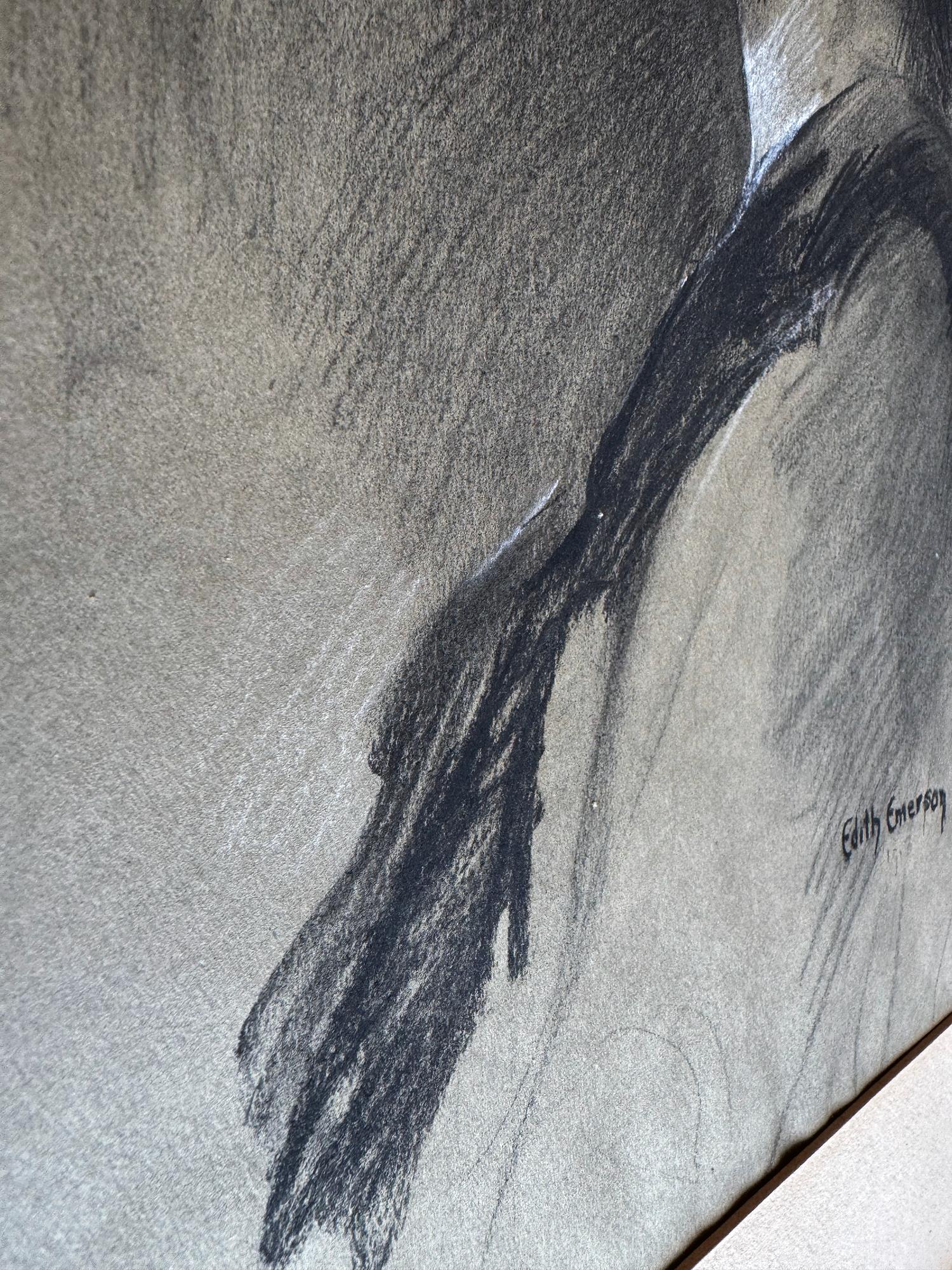 Portrait au fusain d'une dame de profil  - Partenaire de Violet Oakley - Intérêt pour les gays - Gris Figurative Art par Edith Emerson