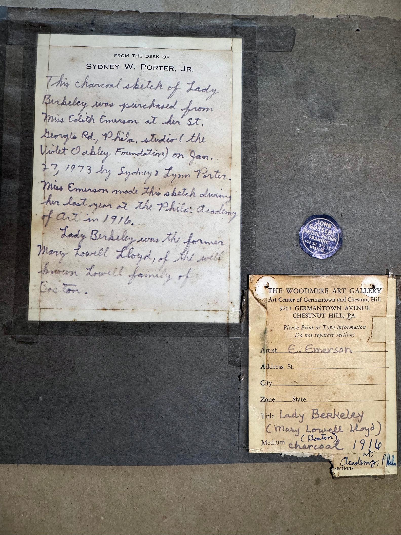 Portrait au fusain d'une dame de profil  - Partenaire de Violet Oakley - Intérêt pour les gays en vente 1