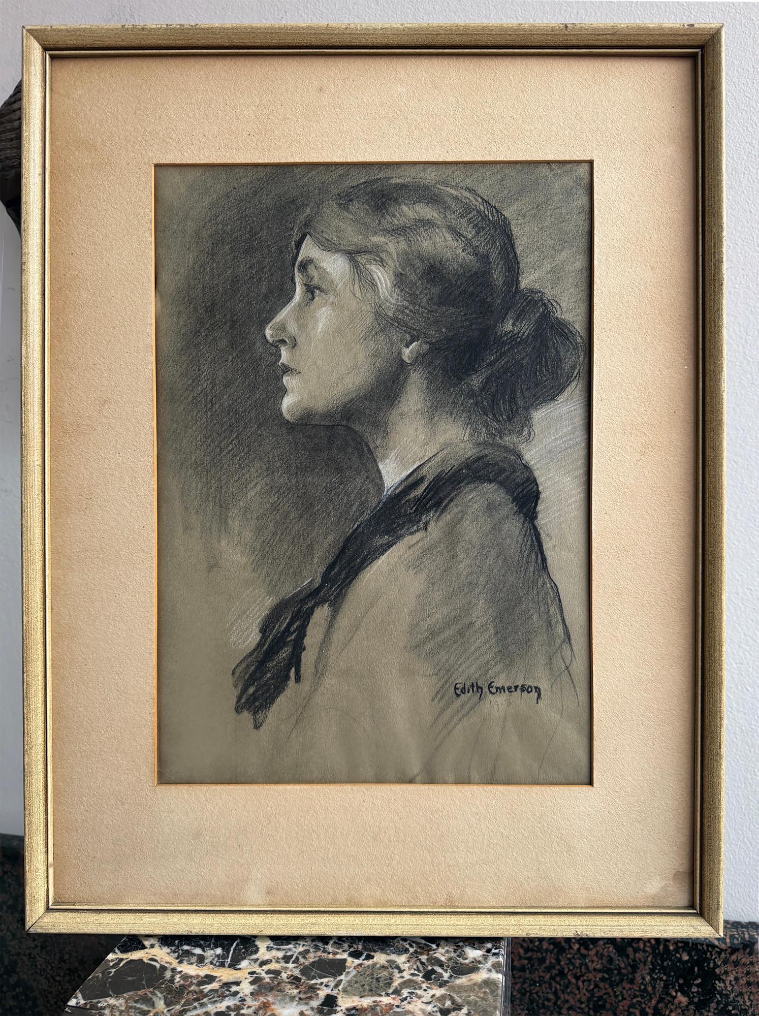 Portrait au fusain d'une dame de profil  - Partenaire de Violet Oakley - Intérêt pour les gays en vente 4