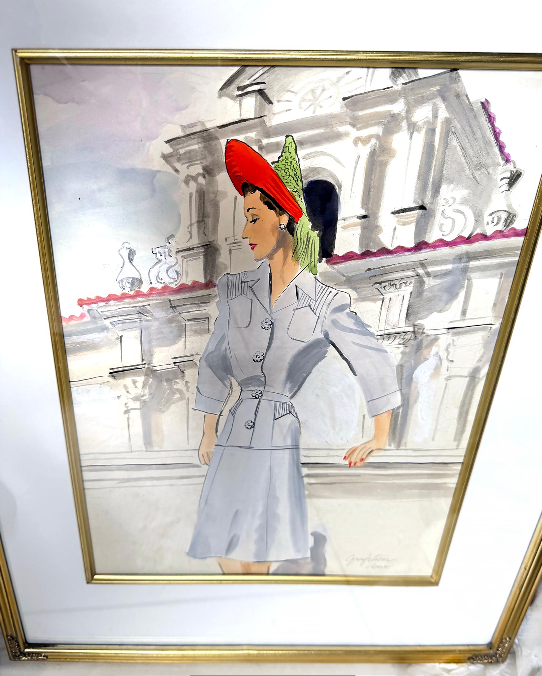 Illustrazione di una modella forse per la rivista Vogue - Art di Ruth Sigrid Grafstrom