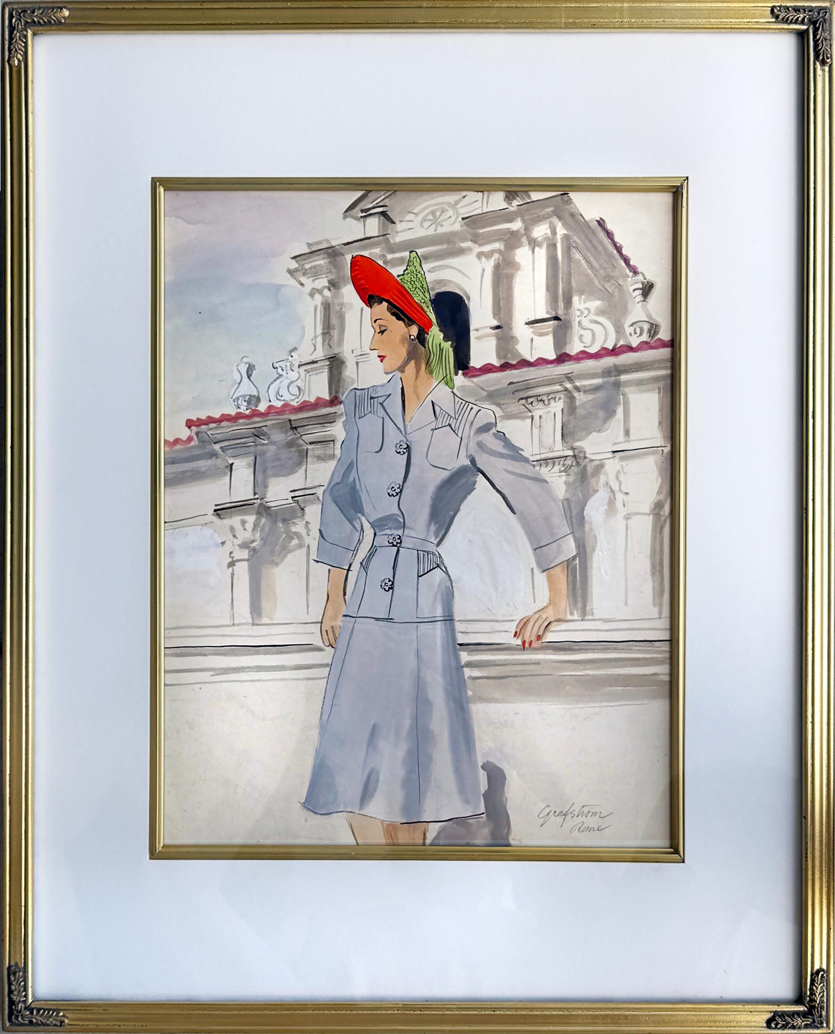 Illustrazione di una modella forse per la rivista Vogue - Art American Modern di Ruth Sigrid Grafstrom