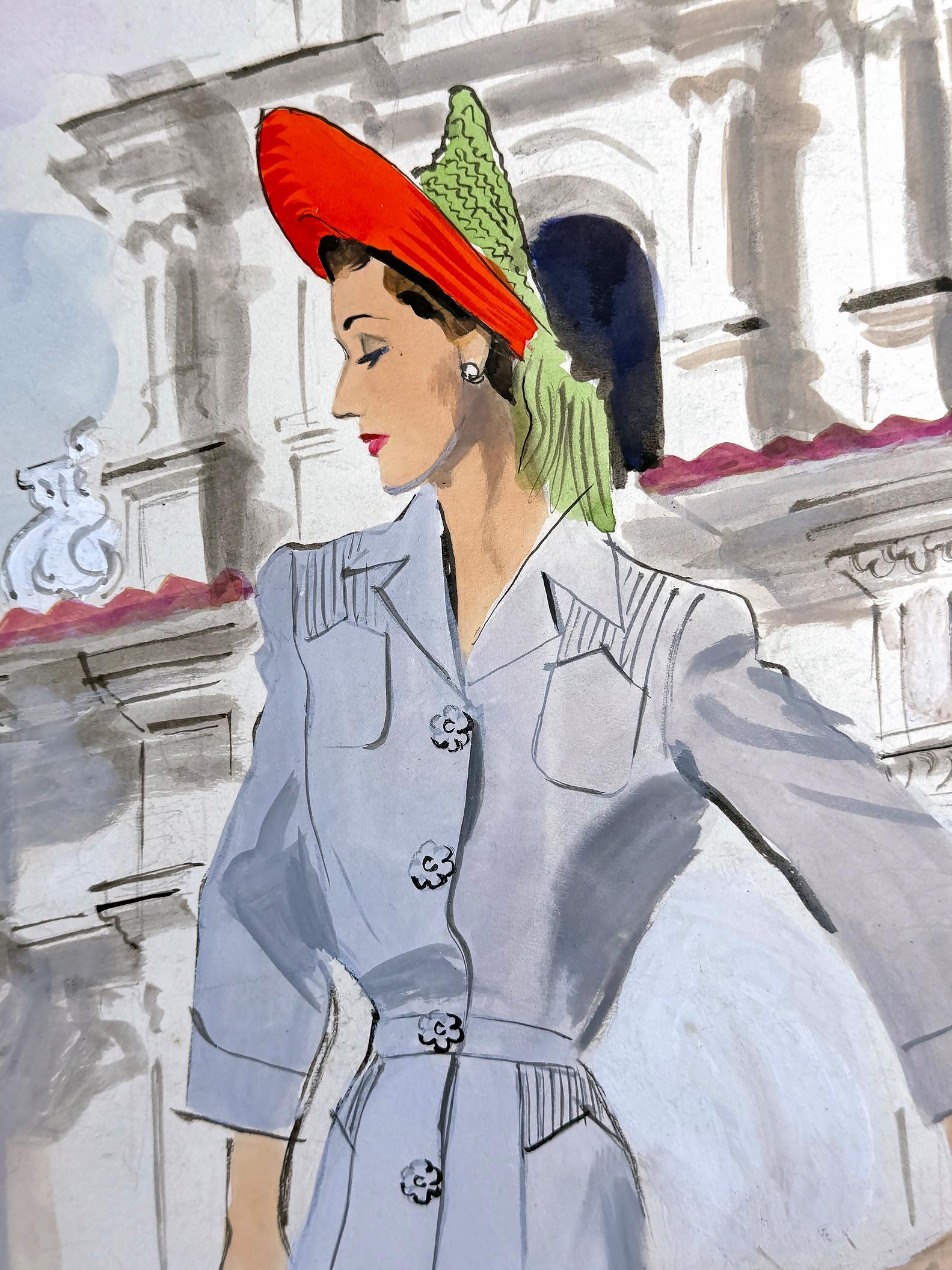 Illustrazione di una modella forse per la rivista Vogue in vendita 1