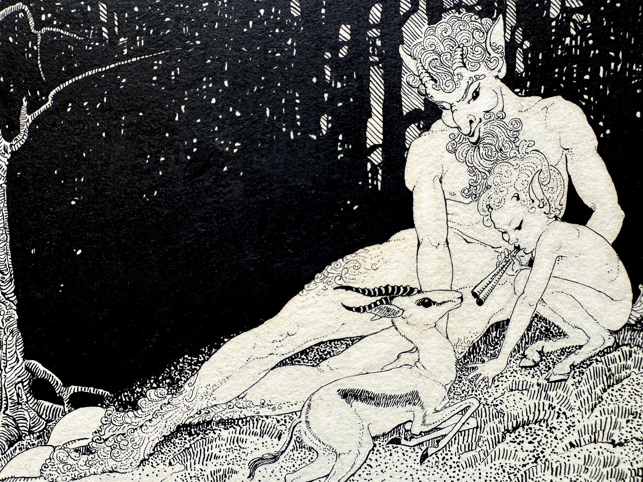 Satyre, Pan et cerf -   Mythologie grecque - Art de Dorothy Lathrop