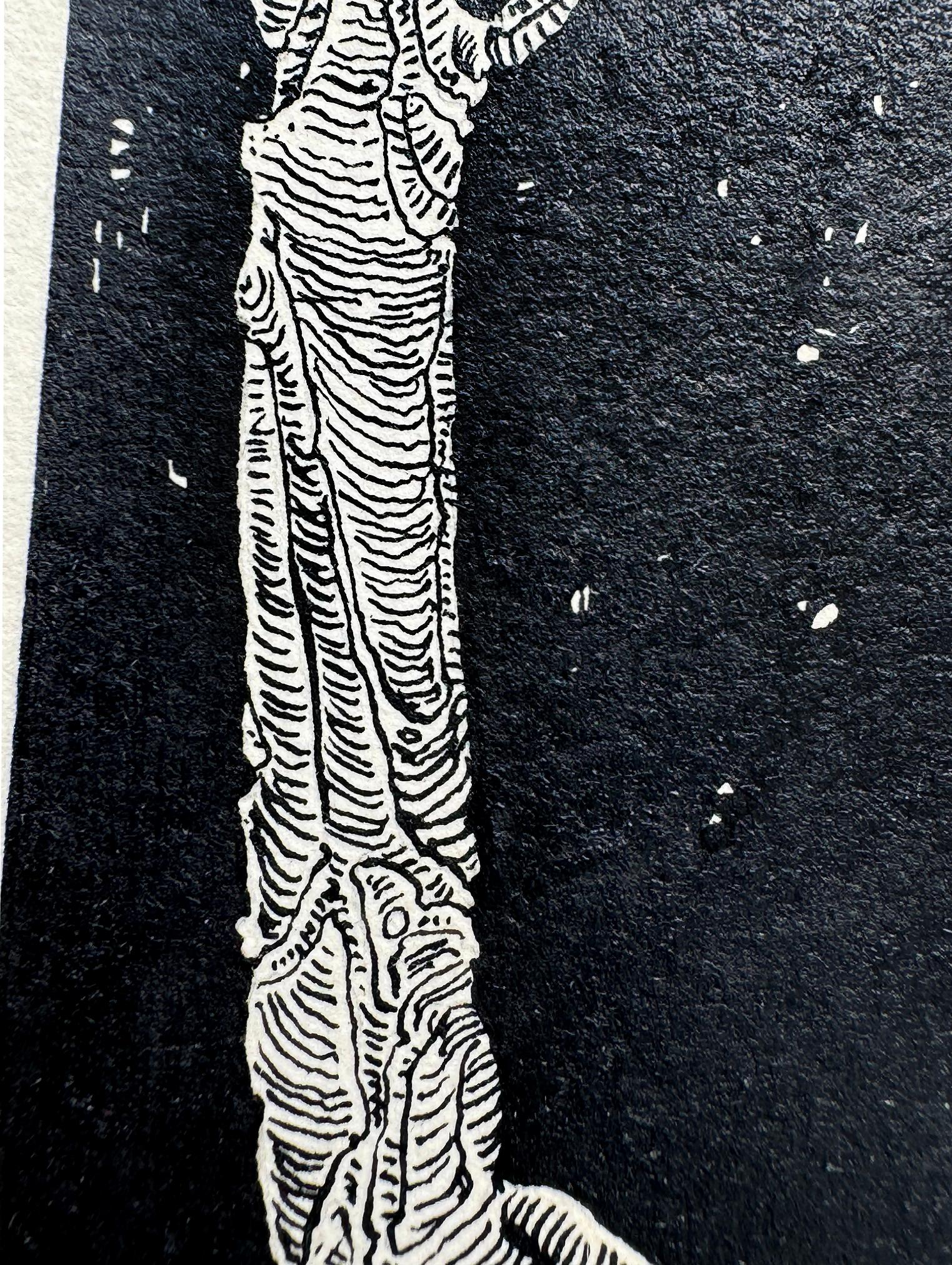 Cette plume et encre de 1920 représente une scène de la mythologie grecque avec un satyre accompagnant Pan, qui joue de la flûte pour un cerf des bois intéressé.  Il est rendu dans les moindres détails à l'aide d'un stylo à pointe extrêmement fine.